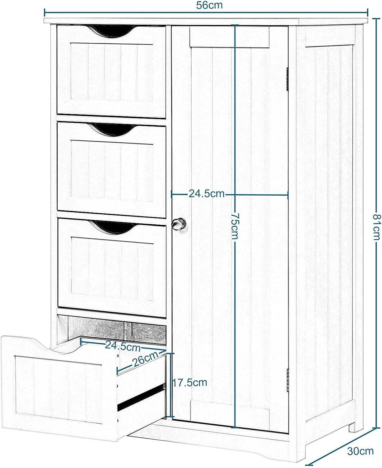 EUGAD Badregal, 1-tlg., Badschrank Hochschrank Badkommode Holz weiß 56x30x81cm