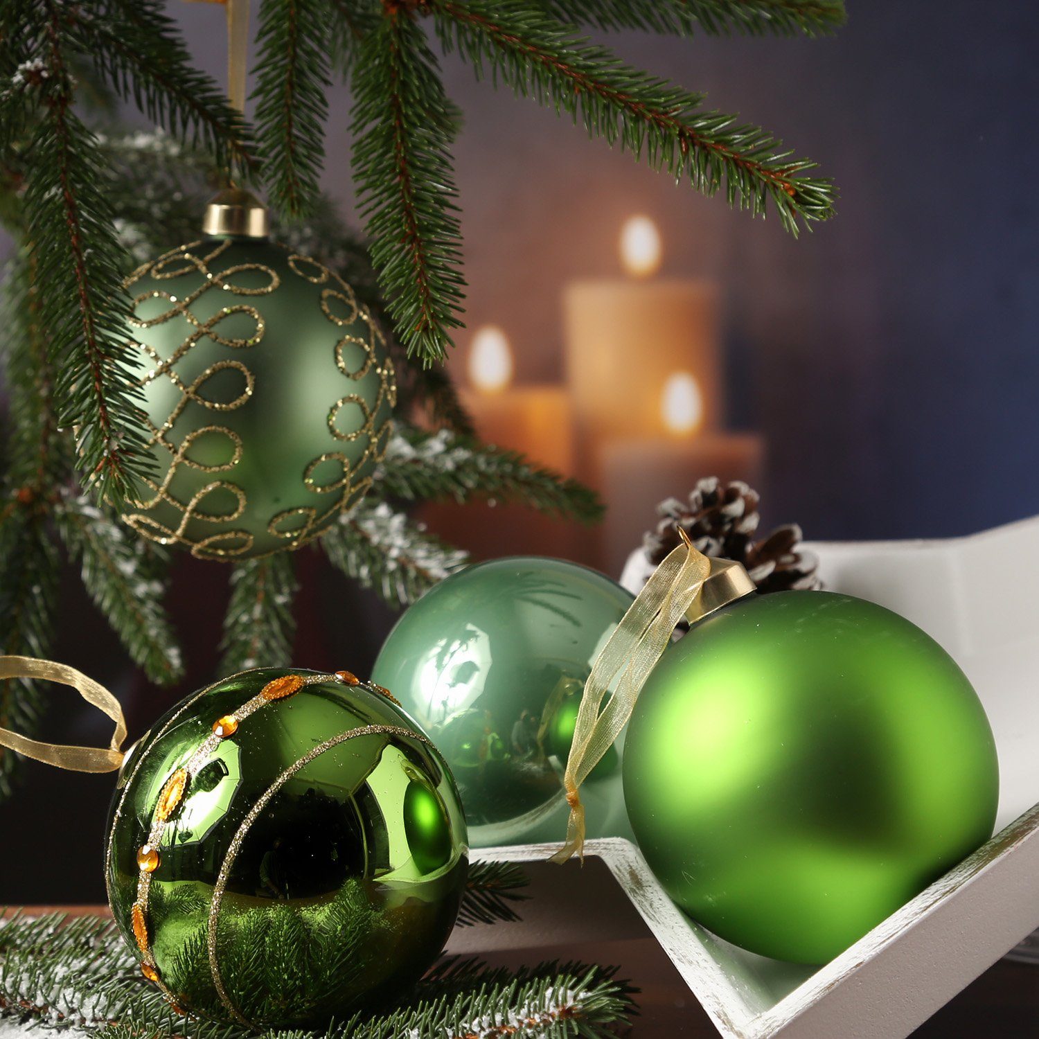 salbeigrün 10cm (4 Christbaumkugel D: Weihnachtskugel St) Glas grün 4 MARELIDA St. Weihnachtsbaumkugel