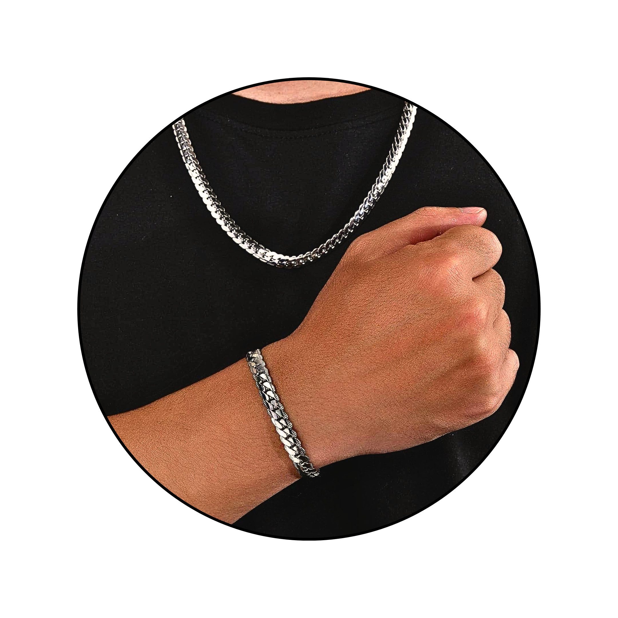 GOLDKLEIN Ketten und Armband Set Edelstahl Panzerketten-Set Schmuck Halskette Armband Silber, Herren, inkl. Geschenkbox