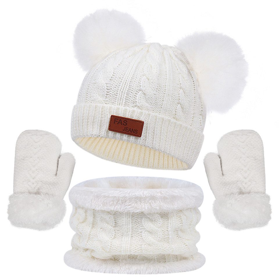 Oemmn Filzhut Kinder Winterset Mütze Schal Handschuhe – 3-teiliges Set für Mädchen & Jungen, warme Winter Accessoires für Kinder 1–4 Jahre