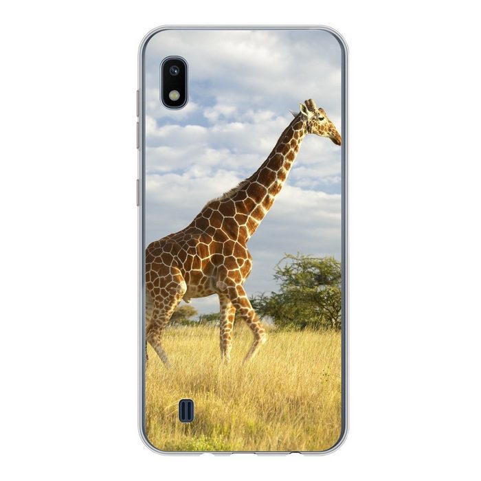 MuchoWow Handyhülle Giraffe - Himmel - Gras Handyhülle Samsung Galaxy A10 Smartphone-Bumper Print Handy