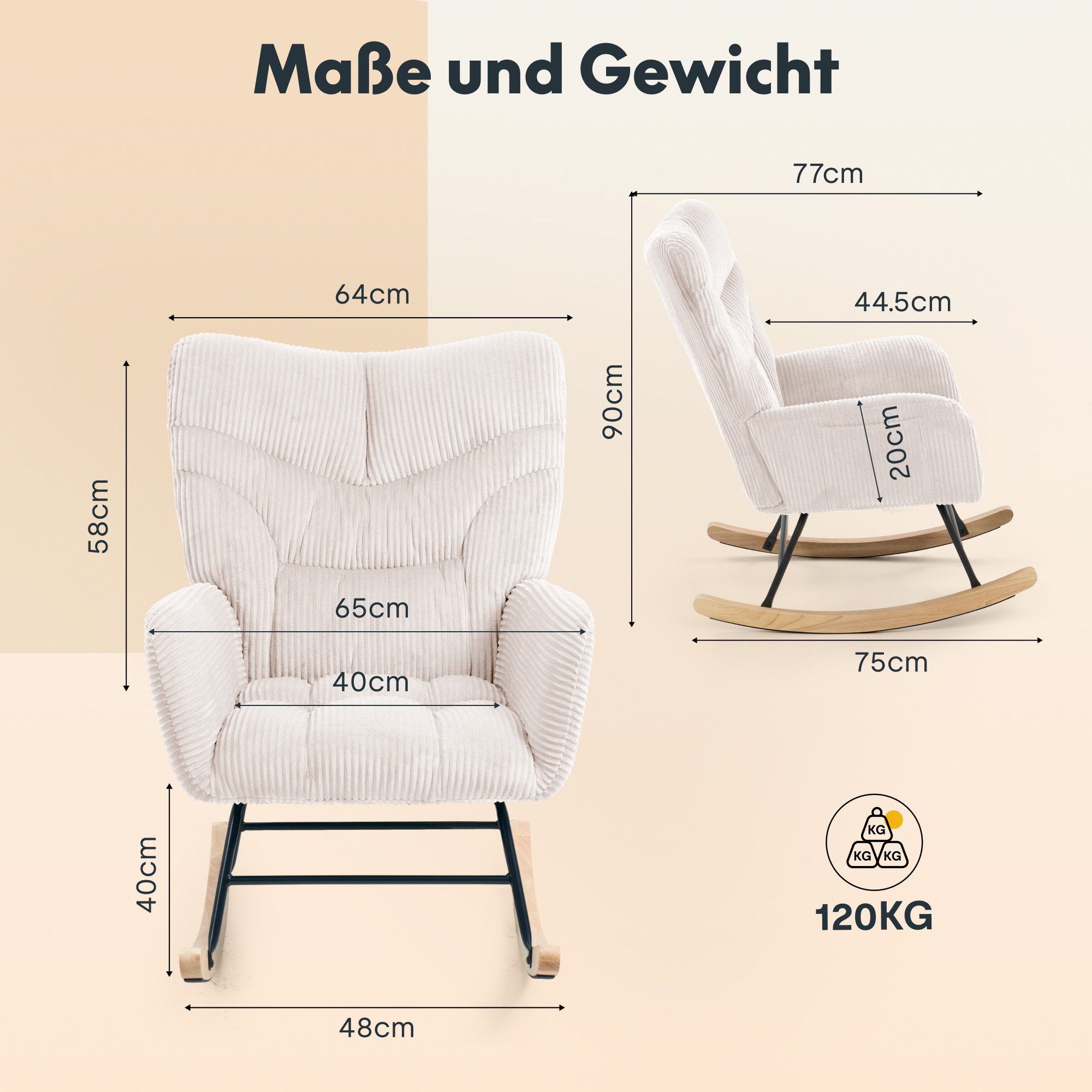 FLEXISPOT Schaukelstuhl mit Hoher Rückenlehne & Fußstütze, Relaxsessel, Schaukelsessel (Moderner Schwingsessel mit Holzkufen, mit Seitentasche), Gepolsterter Re – Bild 2 von 5