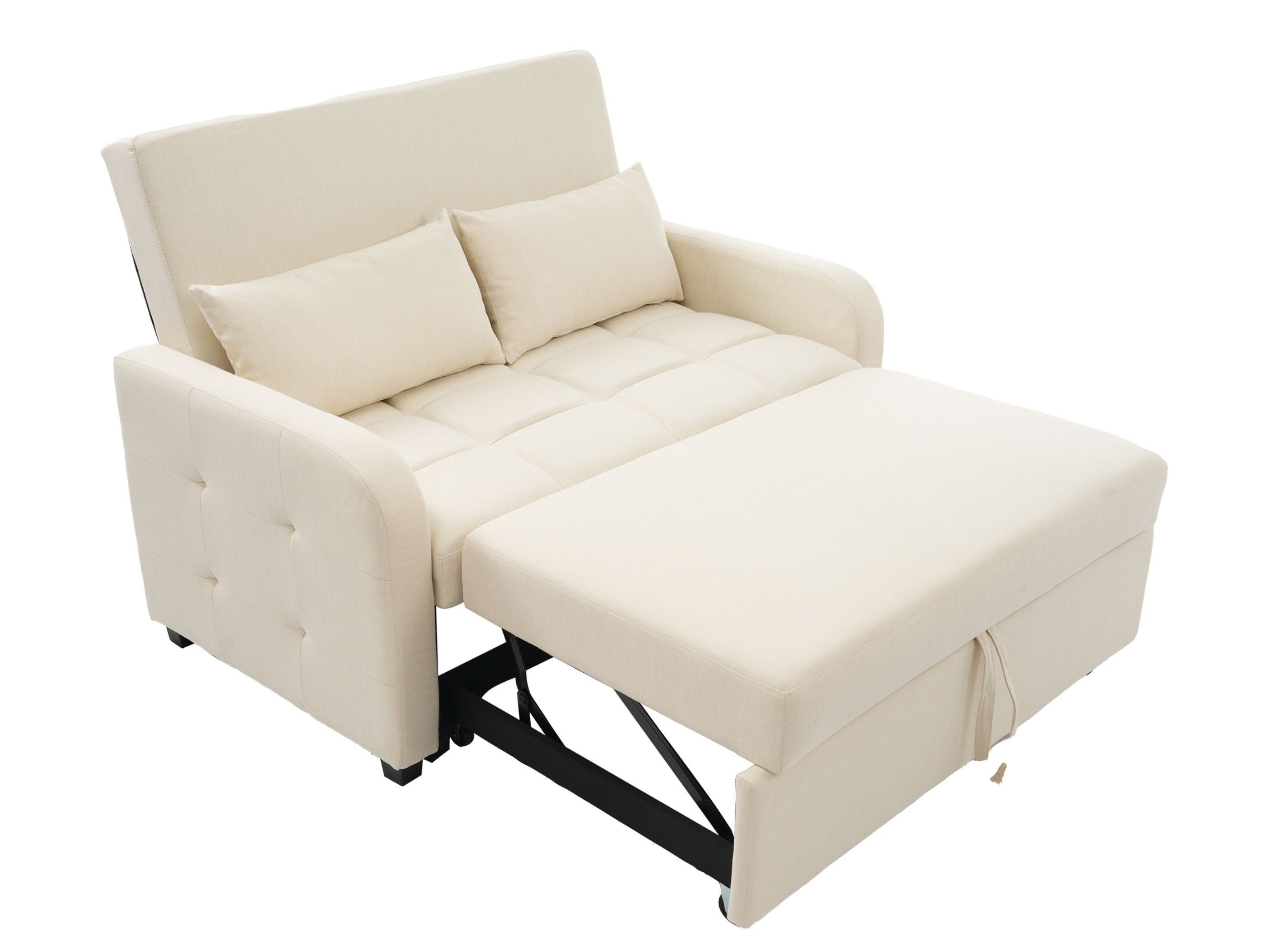 SeedWave Schlafsofa mit ausziehbarer Matratze, verstellbare Rückenlehne 105°/138°/180°, 2 Kissen, 180x127 cm Doppelbett, Leinenstoff, platzsparen