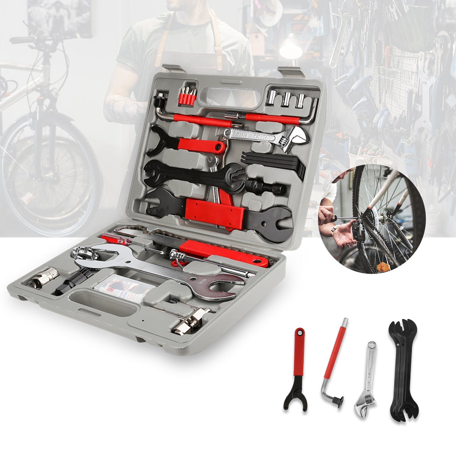 Fahrrad Werkzeugkoffer 48tlg Werkzeug Reparatur Fahrrad Werkzeugtasche 