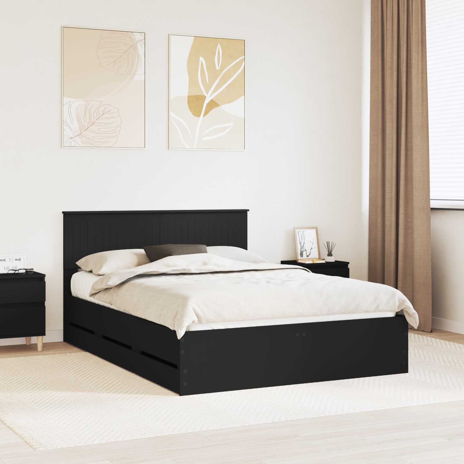 vidaXL Bettgestell Bettrahmen mit Schubladen Schwarz 140 x 200 cm Ingenieurs Holz (1-tlg)