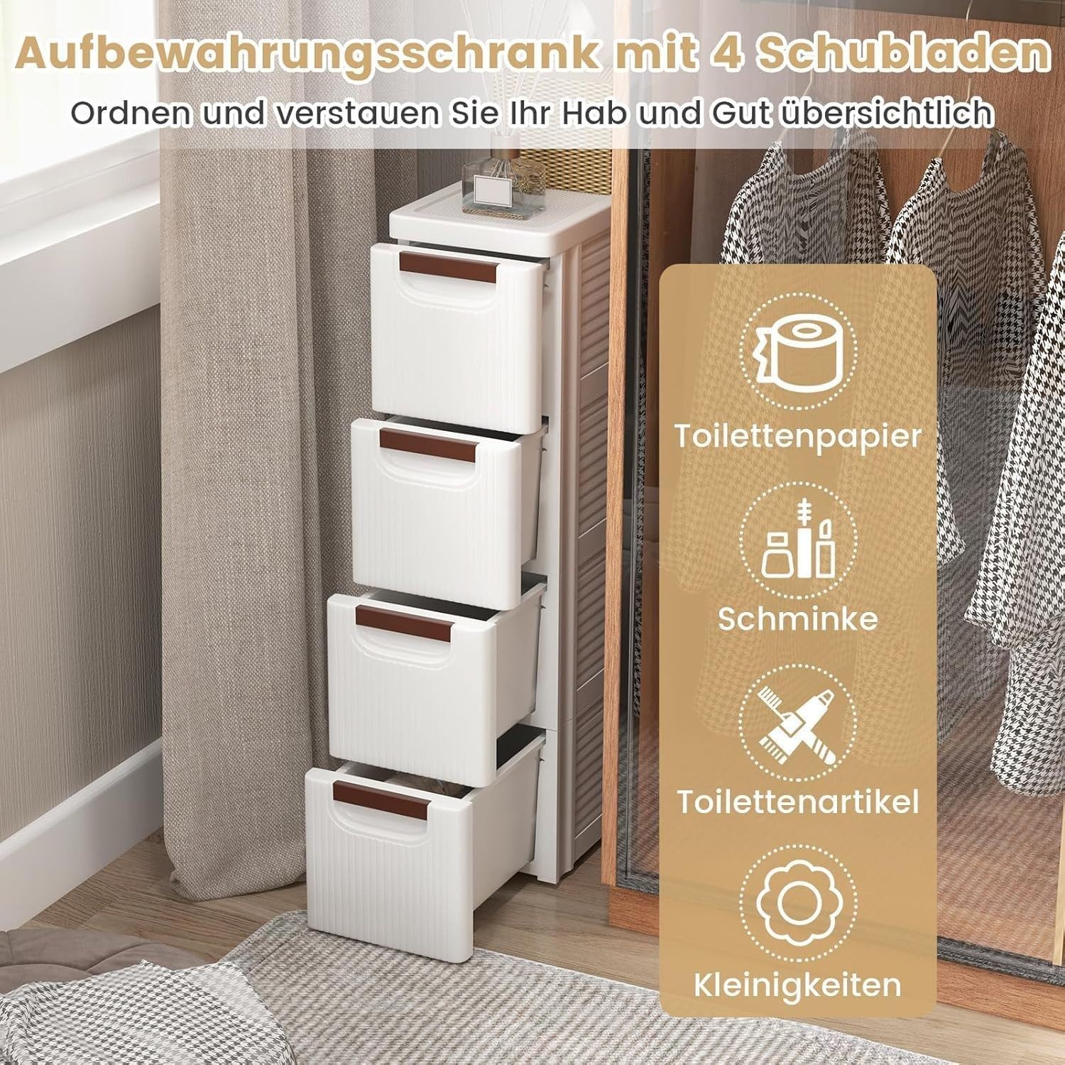 BlingBin Beistellwagen Schmaler Nischenschrank auf Rollen Rollschrank mit 4/5 Schubladen, (1er Set, 1 St., 42 x 19 x 74 cm), Nischenwagen Nischenregal Apothekerschrank Badezimmerschrank