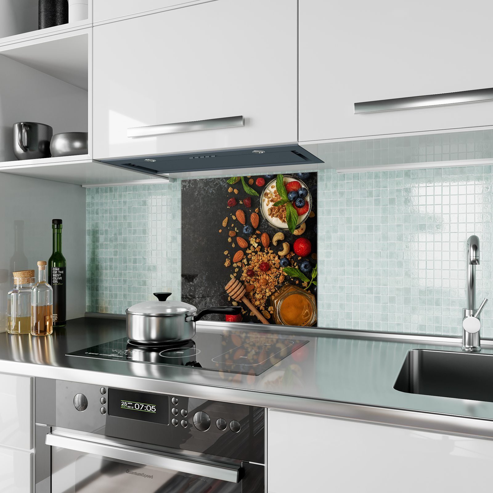 Küchenrückwand mit Spritzschutz Honig Küchenrückwand Glas Motiv Primedeco Beeren und