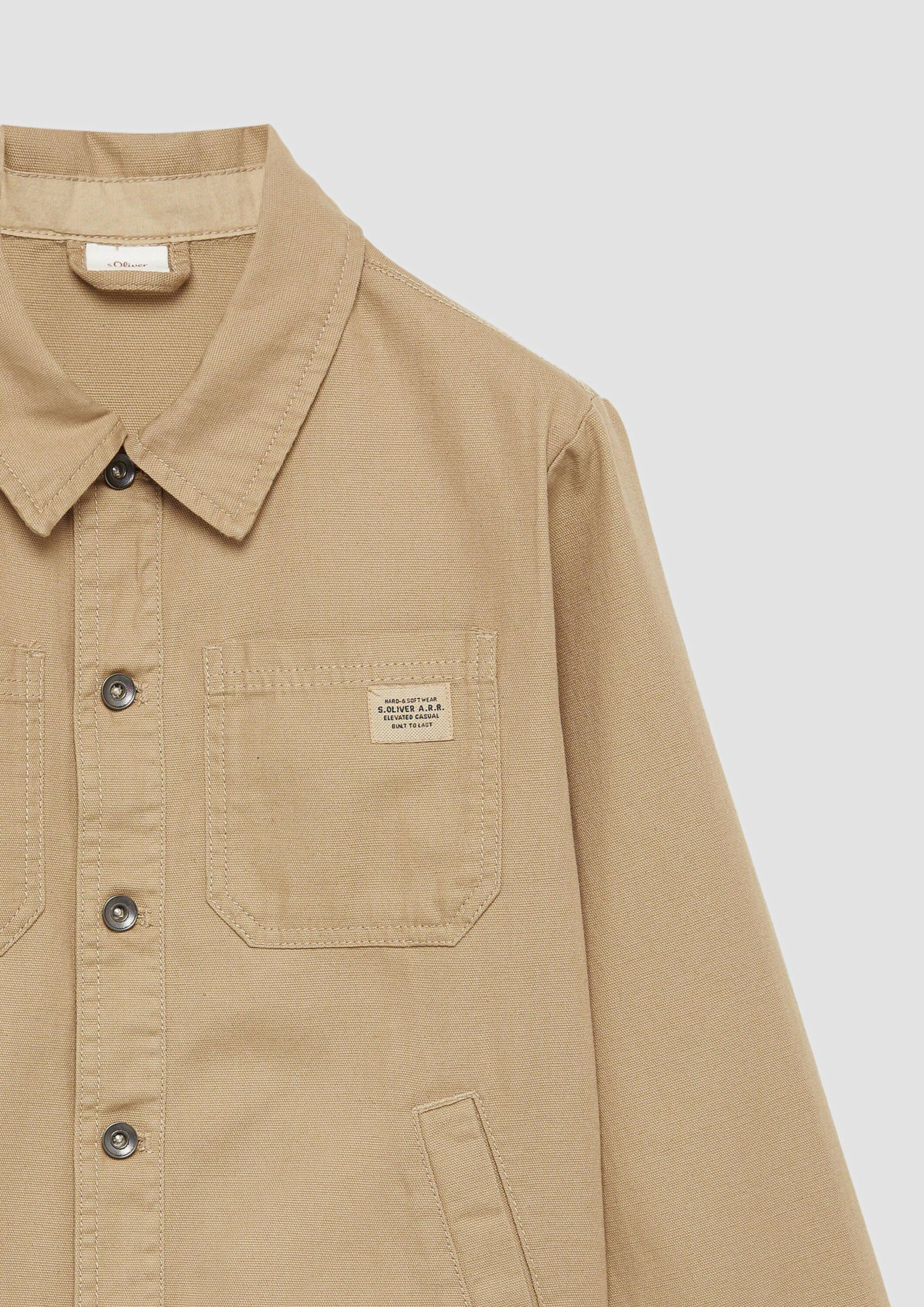 s.Oliver Hemdjacke Indoor-Jacke Overshirt aus Baumwollmix mit Label-Patch und aufgesetzten Taschen