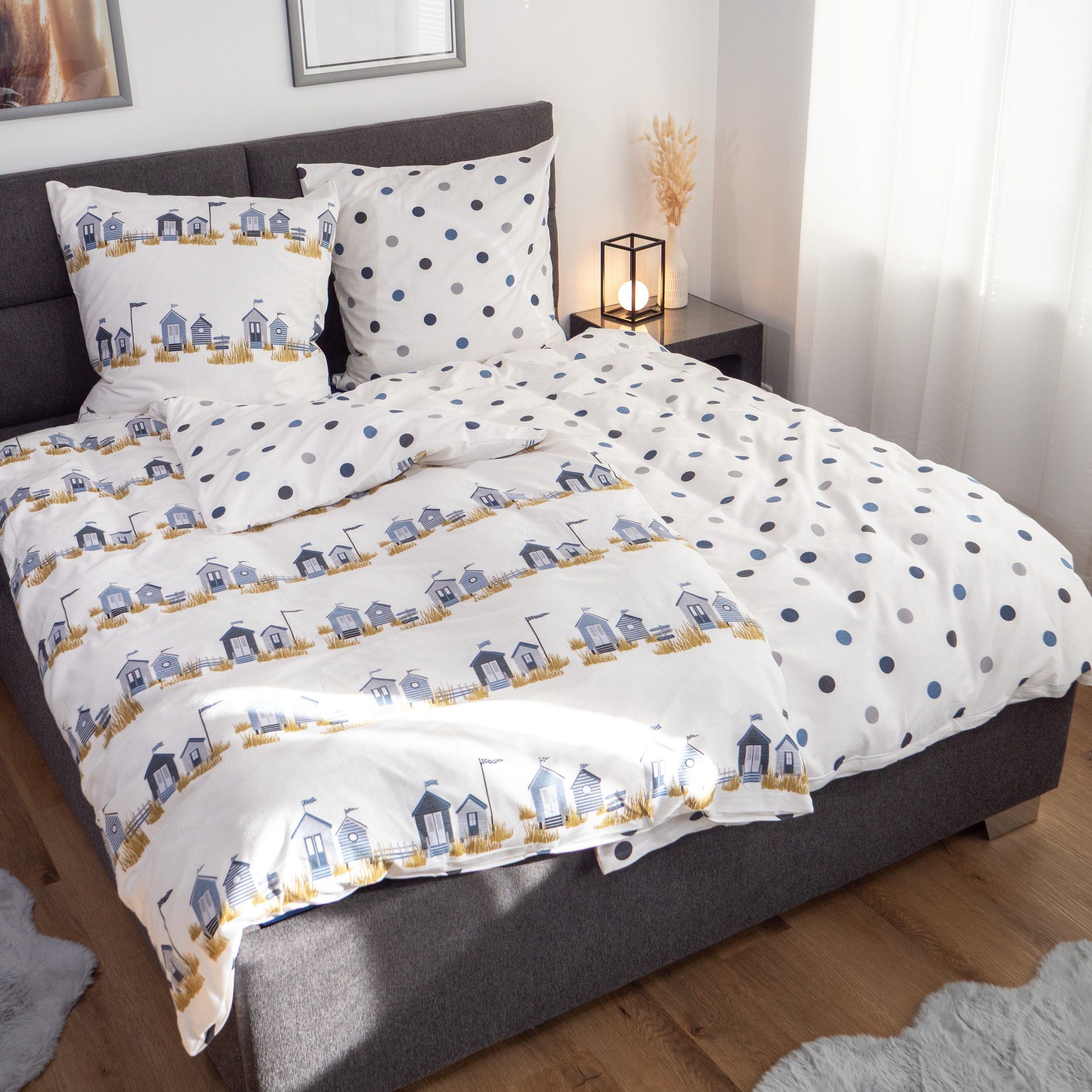 Janine Bettwäsche Edel Baumwolle, Flanell, 2 teilig, maritim, Strandhäuser, günstig online kaufen