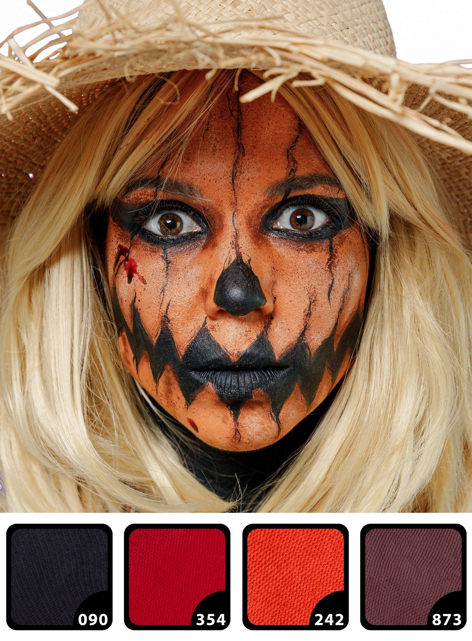 Maskworld Theaterschminke Halloween Vogelscheuche Make-up Set, Gut deckendes Halloween Schminkset auf Wasserbasis