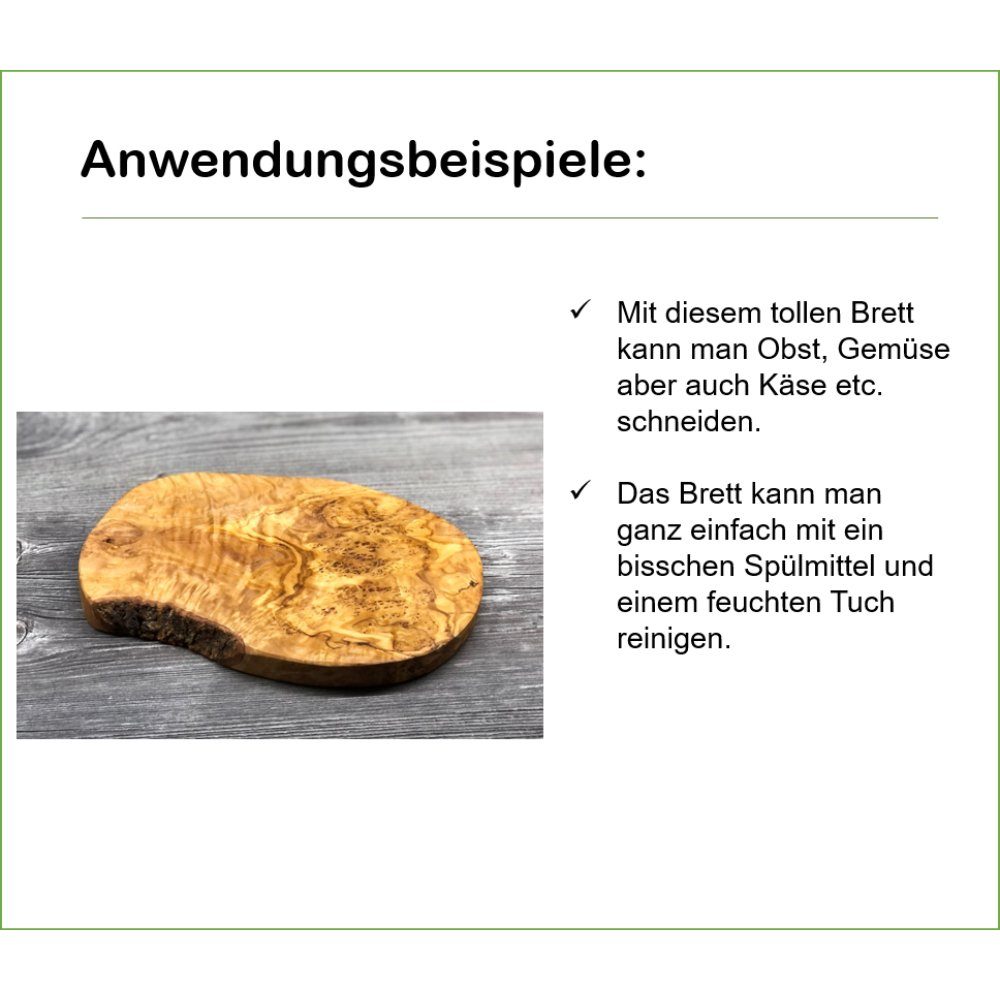 Olivenholz-erleben Schneidebrett aus Olivenholz in rustikalem Naturschnitt, Länge ca. 23 – 25 cm, Olivenholz, (1-St), Ein hochwertiger Alltagsbegleiter – prakti – Bild 4 von 5