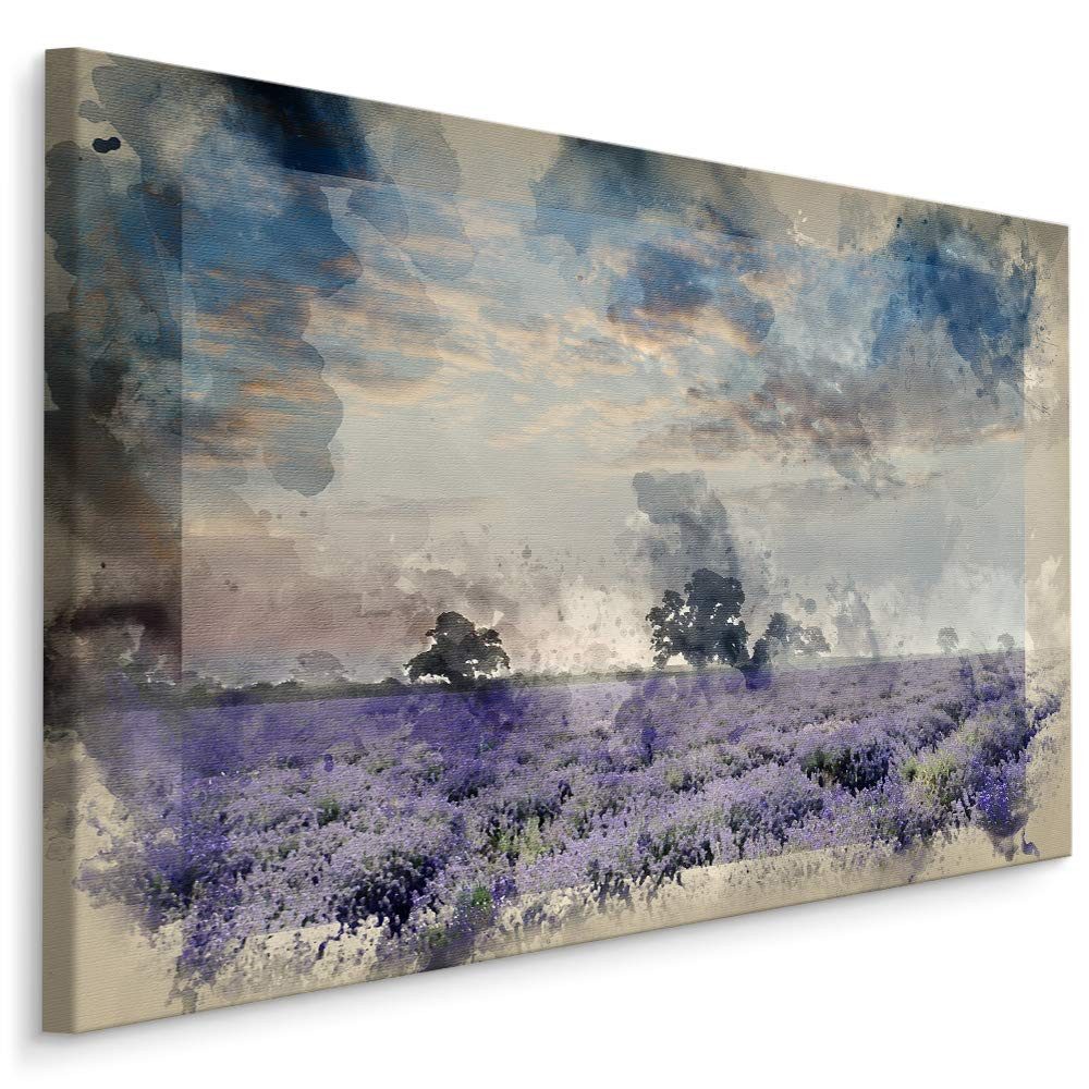 Muralo Leinwandbild Landschaft – Leinwandbild Wandbild Kunstdruck Wohnzimmer, Gewässer (1 St), Blumen – Lavendel – Natur, 100 x 70 cm, aufhängefertig