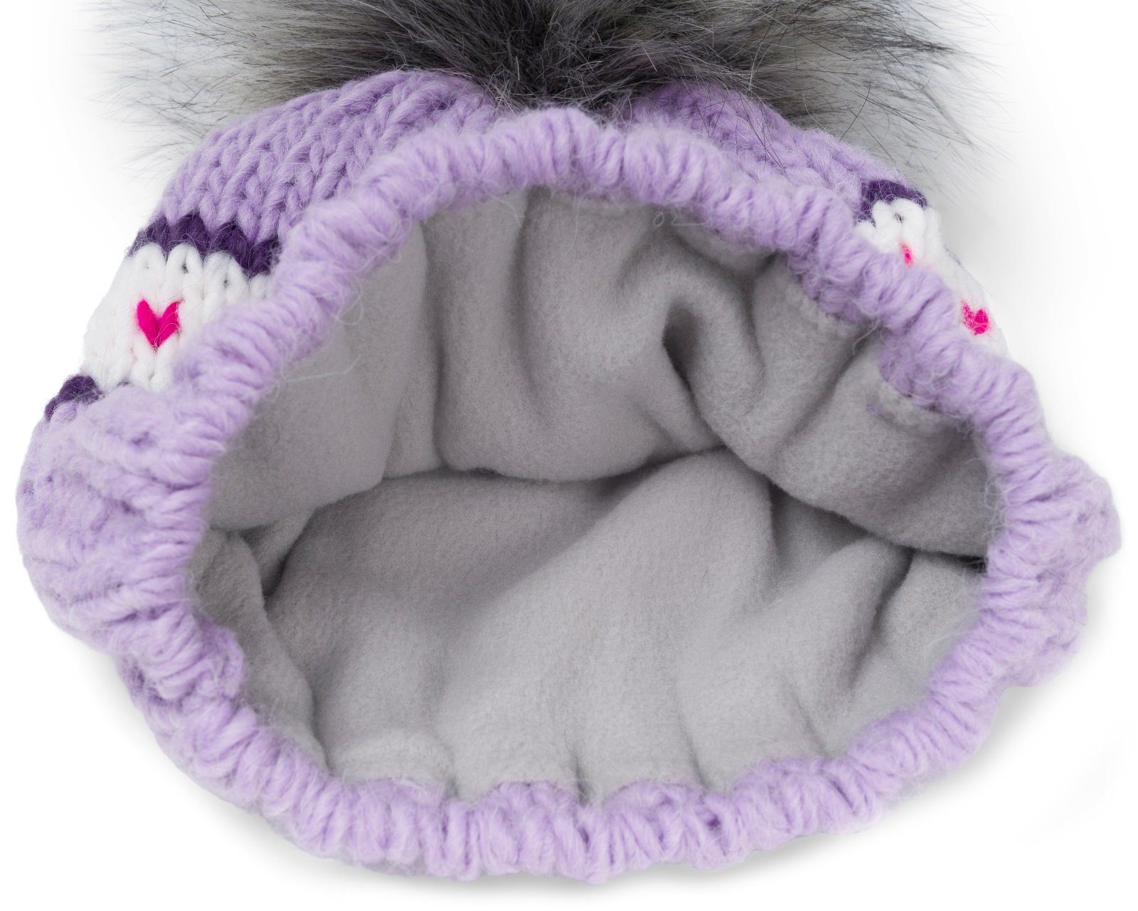 styleBREAKER Strickmütze Kinder Strick Bommelmütze Herzmuster (1-St)