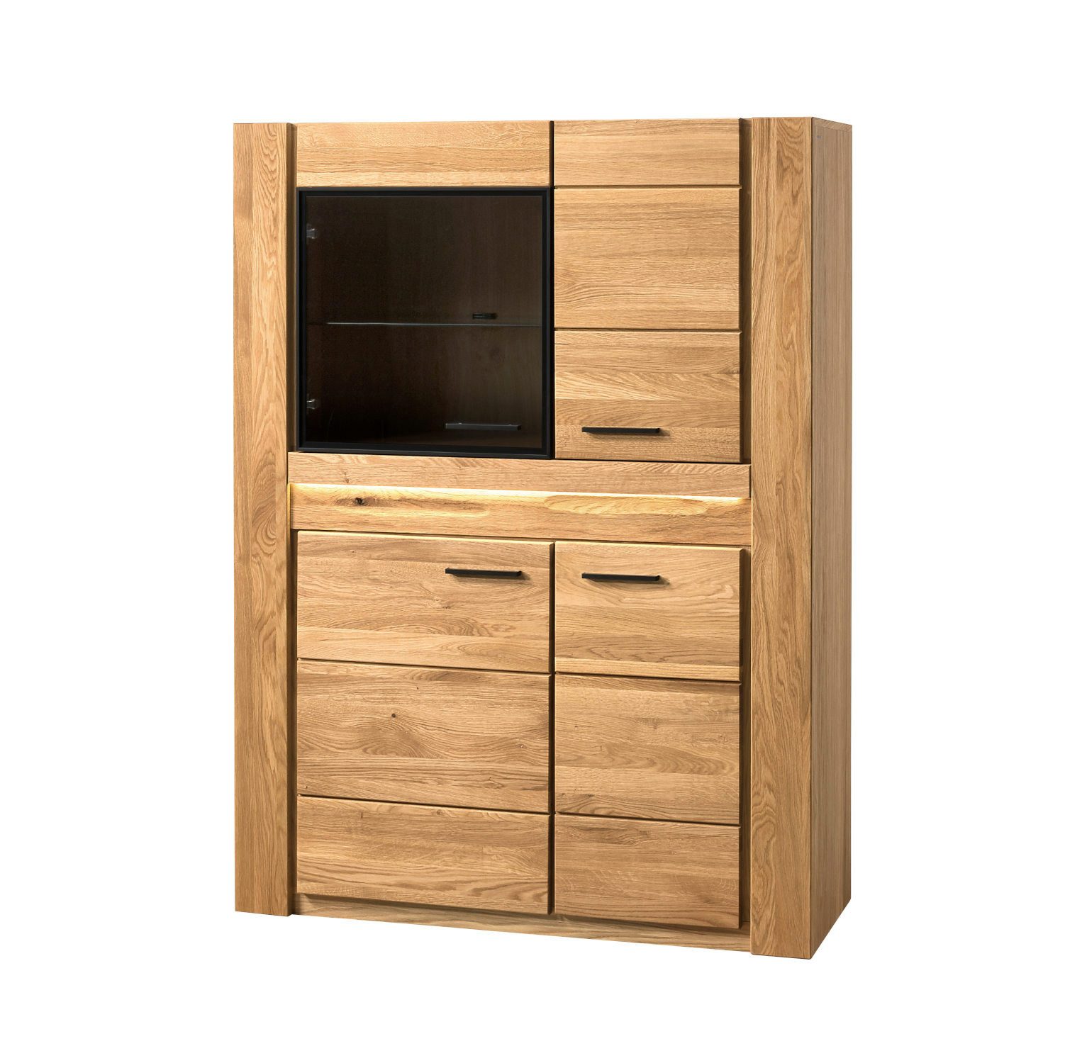 Empinio24 Highboard Volo, Vitrine halbhoch Eiche teil-massiv, 110 cm breit, mit 4 Türen