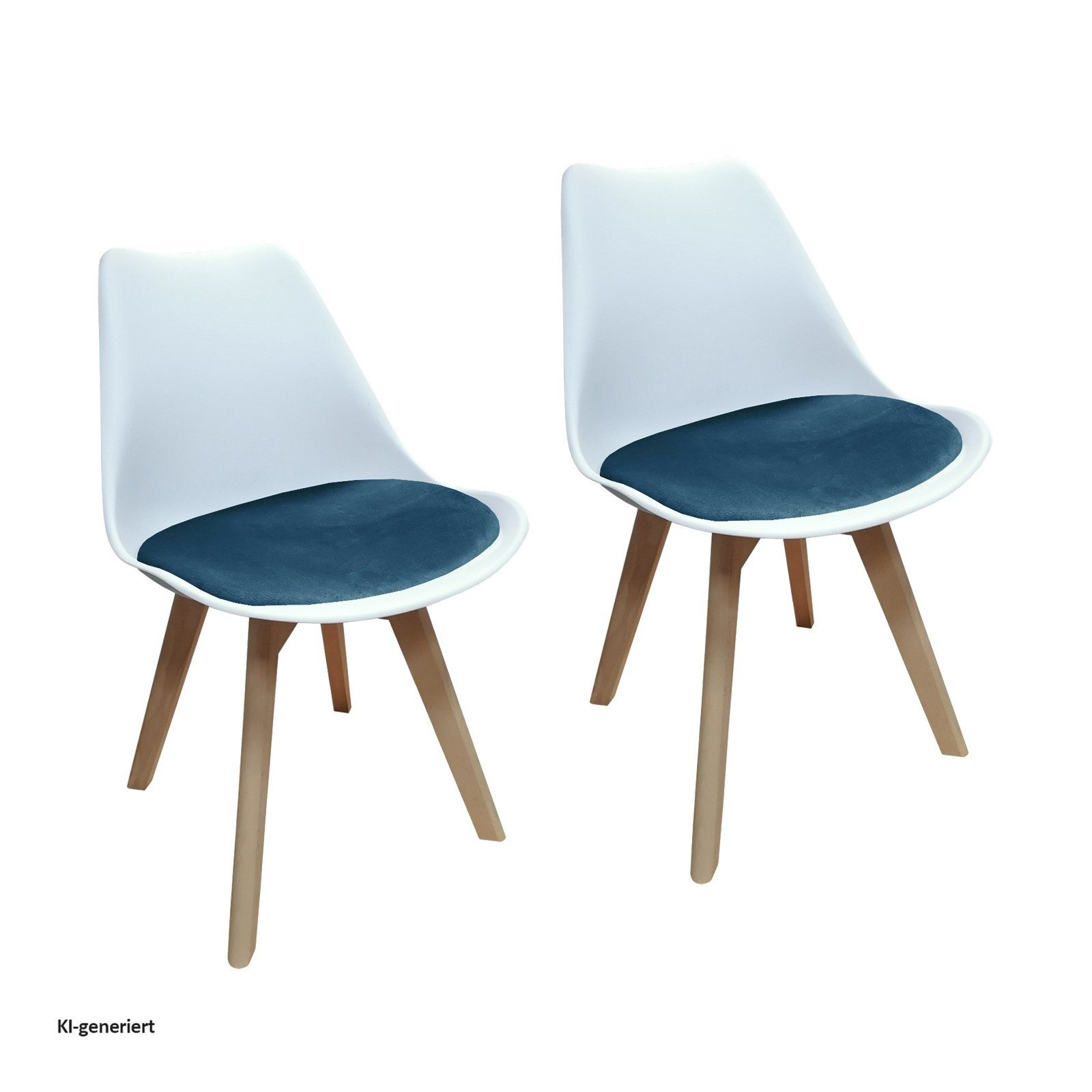 HTI-Living Esszimmerstuhl 2er Set Design-Stühle mit Sitzpolster (Set, 2 St), Esszimmerstuhl Kunststoffschale Samtbezug Holzfüße