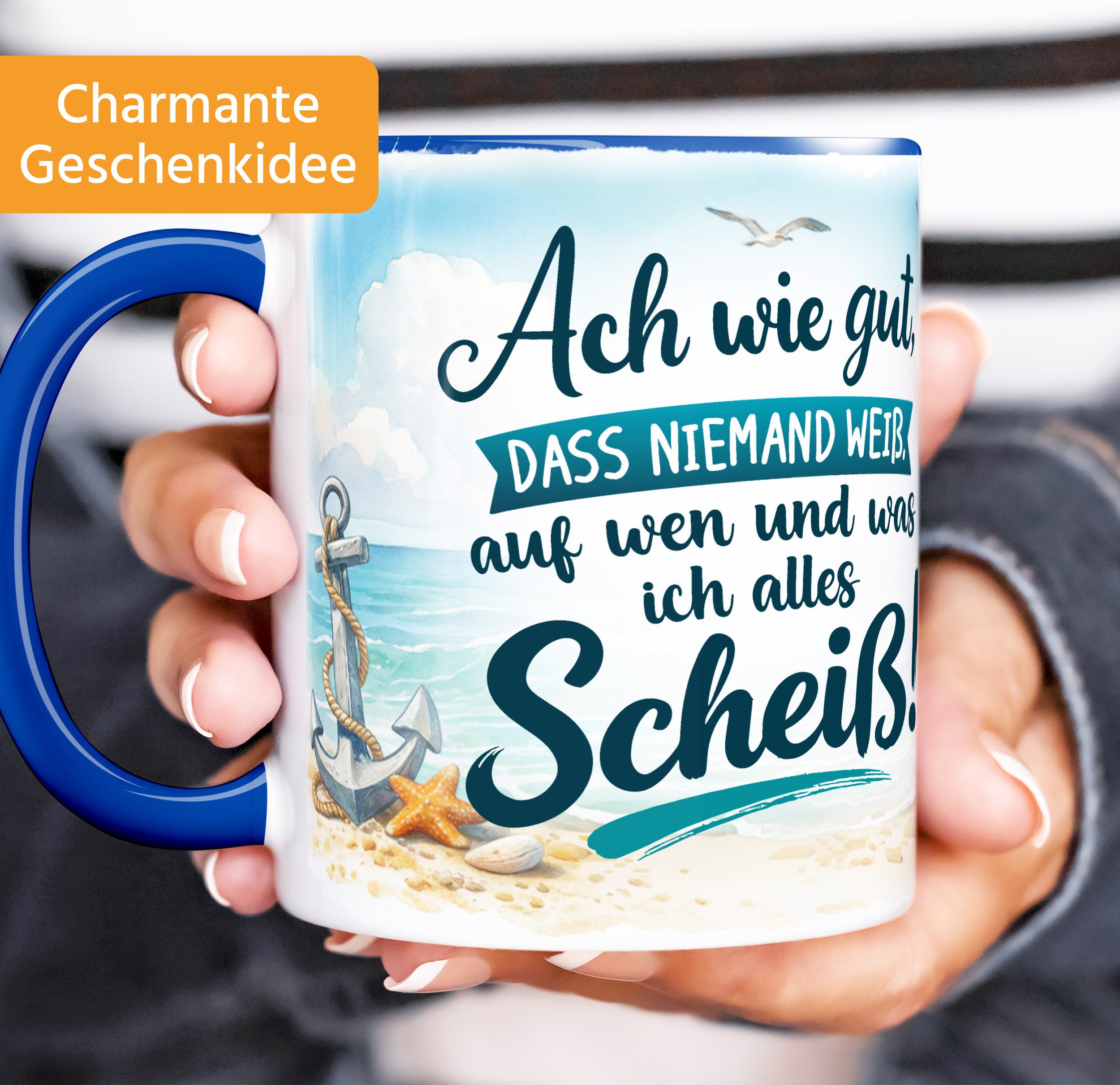 MoonWorks Tasse Tasse Möwe Spruch - Ach wie gut dass niemand weiss - Bürotasse, Keramik – Bild 2 von 5