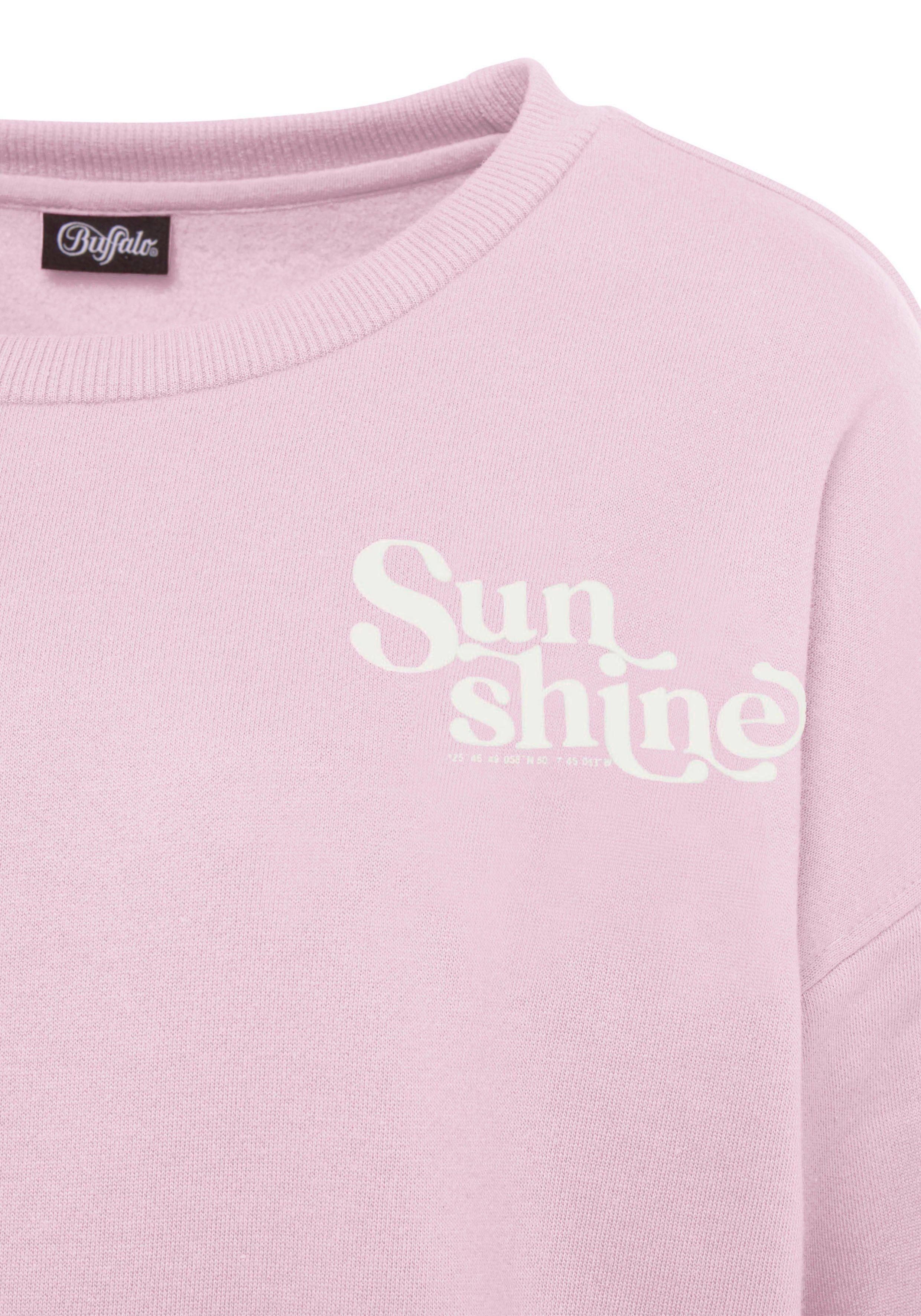Buffalo Sweatshirt mit Rippbündchen und Druck, rosa Loungeanzug Sunshine