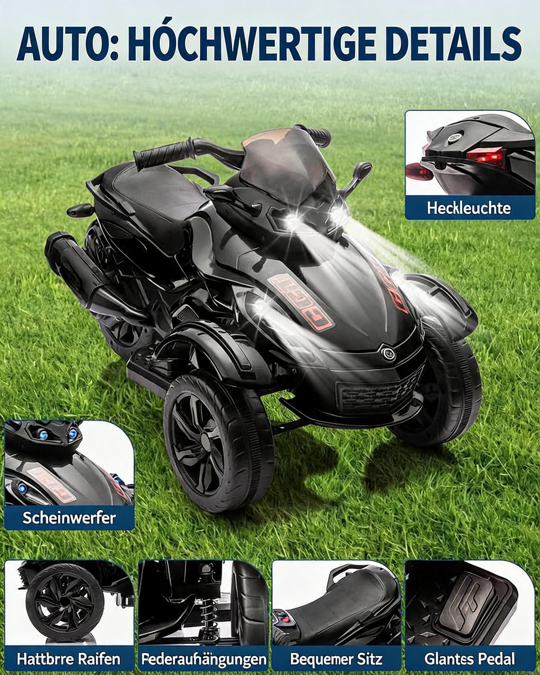 GarveeMore Elektro-Kinderquad Quad Electrique Enfants 12V, 45W Motor, 6,4 km/h, Musik & LED