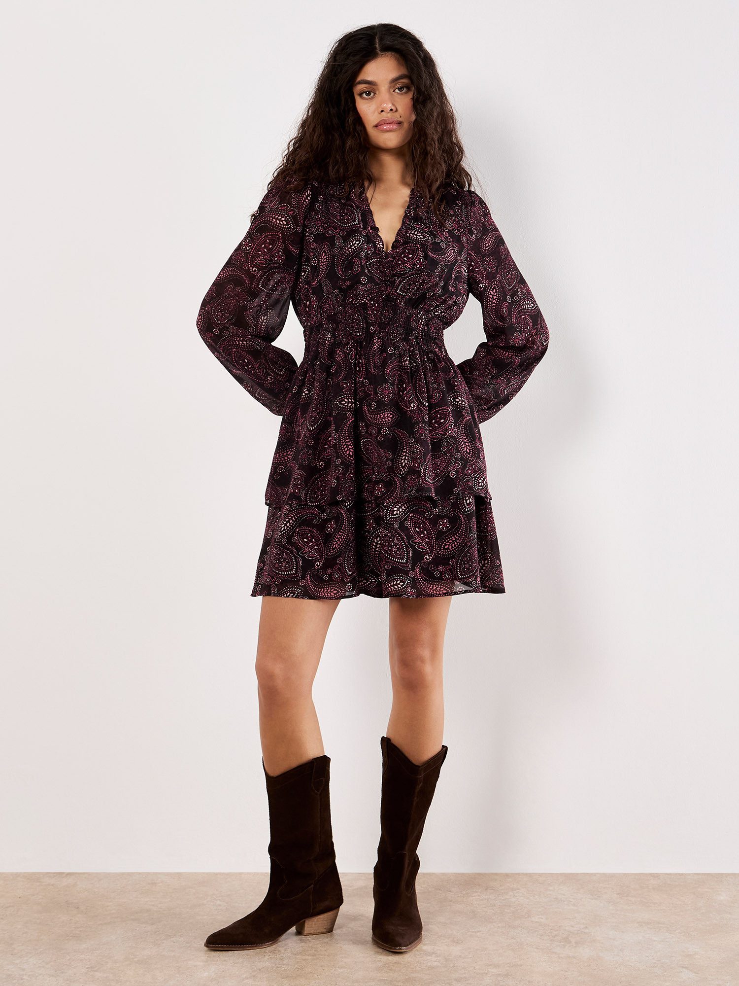 Apricot Minikleid Druckkleid mit Batik-Paisley-Muster günstig online kaufen