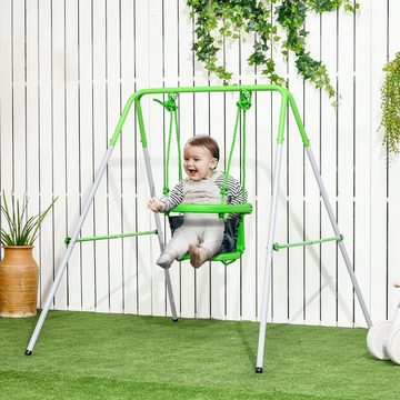 Outsunny Einzelschaukel Babyschaukel mit Sicherheitsbügel, Anschnallgurt, (Gartenschaukel, 1-tlg., Kleinkinderschaukel), für Indoor & Outdoor, Grün+Grau