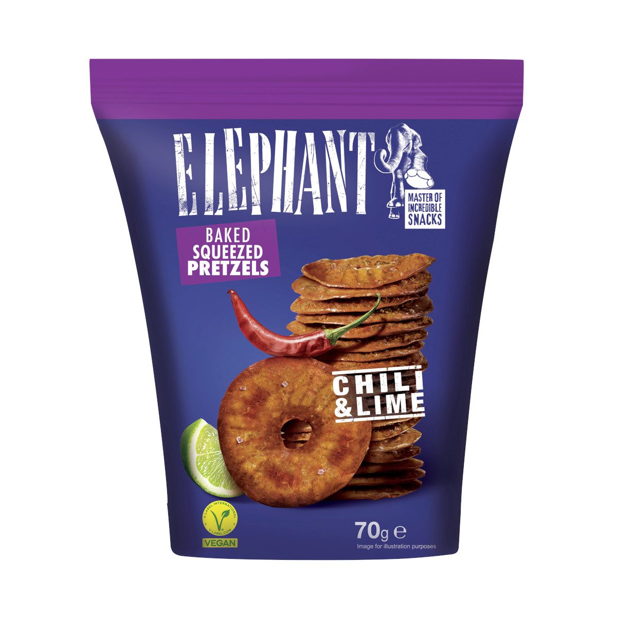 ELEPHANT Knabberei, Elephant Pretzels Chili und Limette Laugengebäck Packung 70g