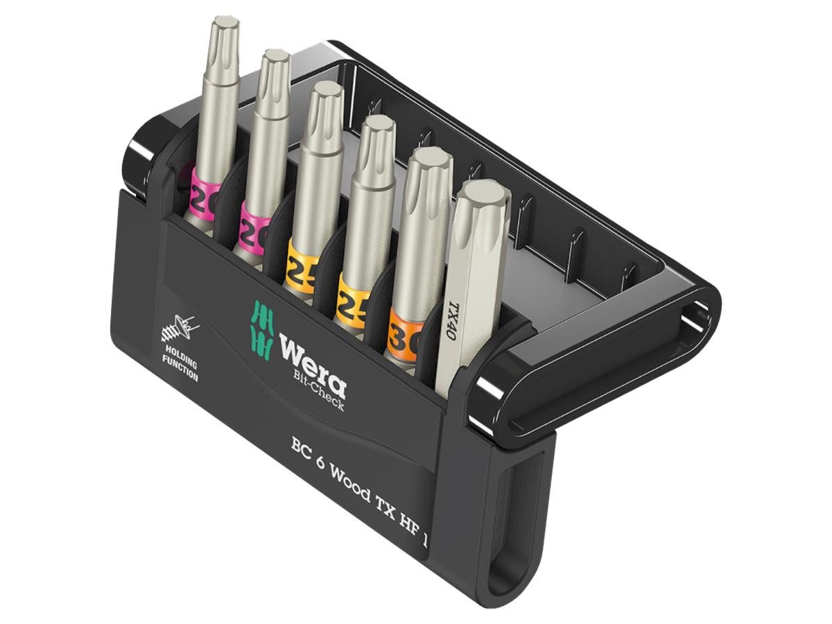 Wera Bit-Set Bit-Check 6 Wood TX HF 1, Set, 6-teilig, 50 mm lange Bits, inkl. aufstellbarem Bit-Check