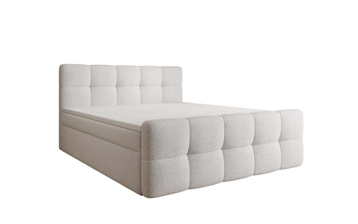 Luxusbetten24 Boxspringbett Cozy in Teddy Bouclé, mit Stauraum, inklusive Topper
