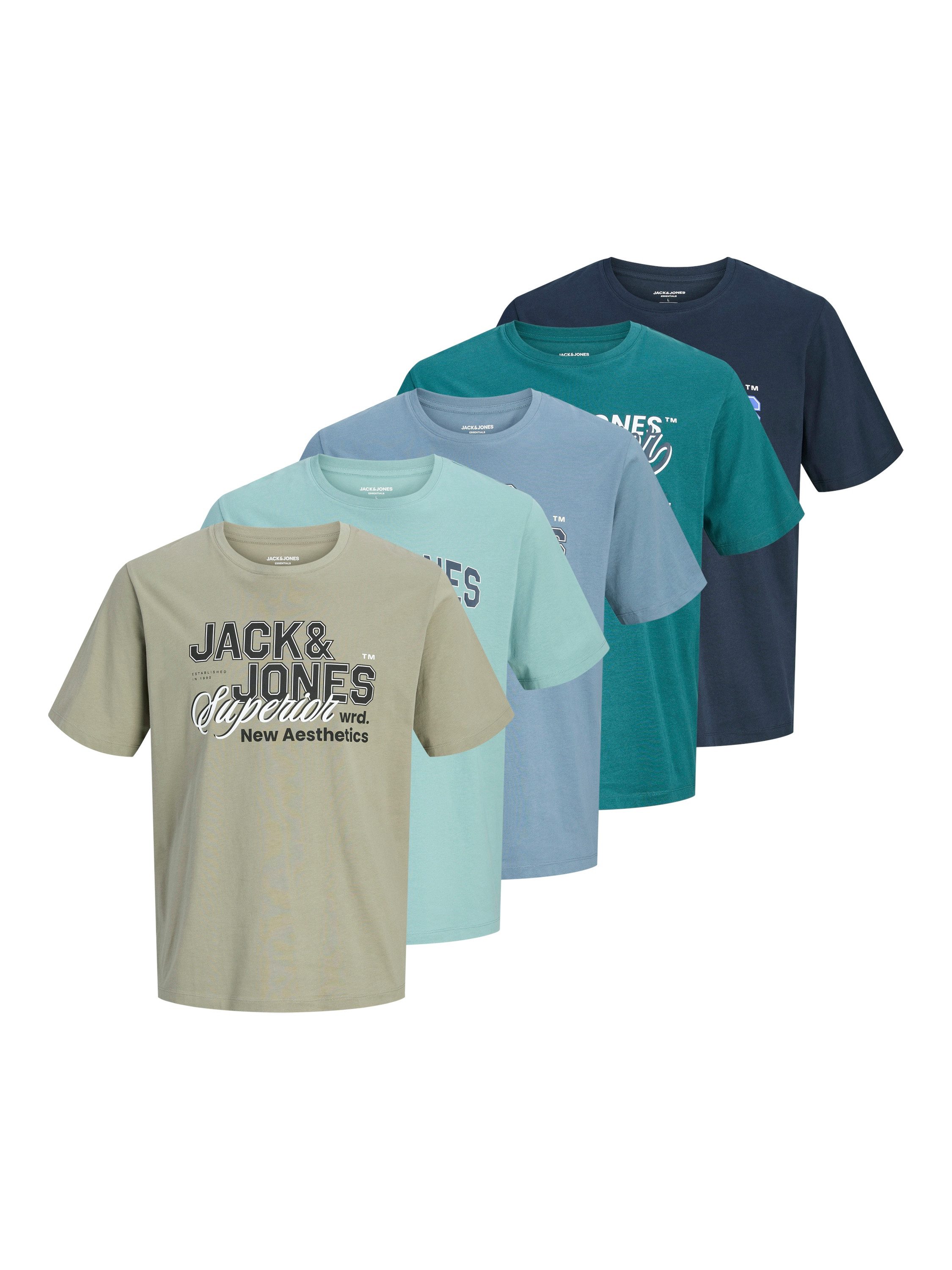 Jack & Jones Rundhalsshirt JJELOGO TEE SS O-NECK 2 COL SS26 5PK MP (Packung, 5-tlg)