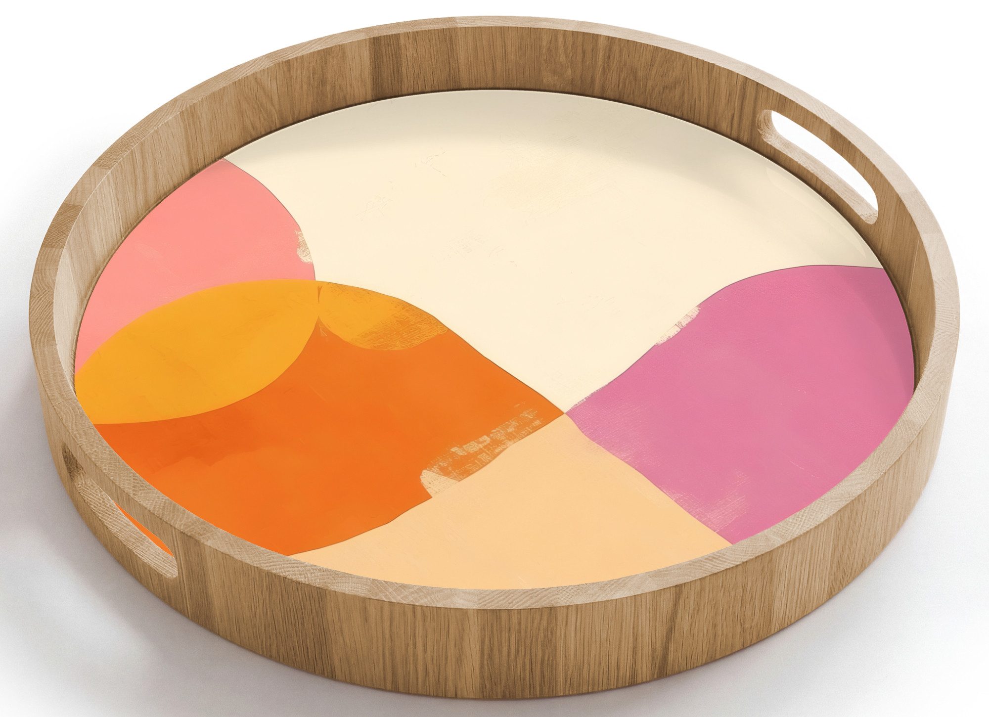 OnlyWow Tablett Rund mit Henkel Formen - Abstrakt - Farbenfroh, Eichenholz, (1-tlg), Siervierplatte, Tray, Frühstücksbrett