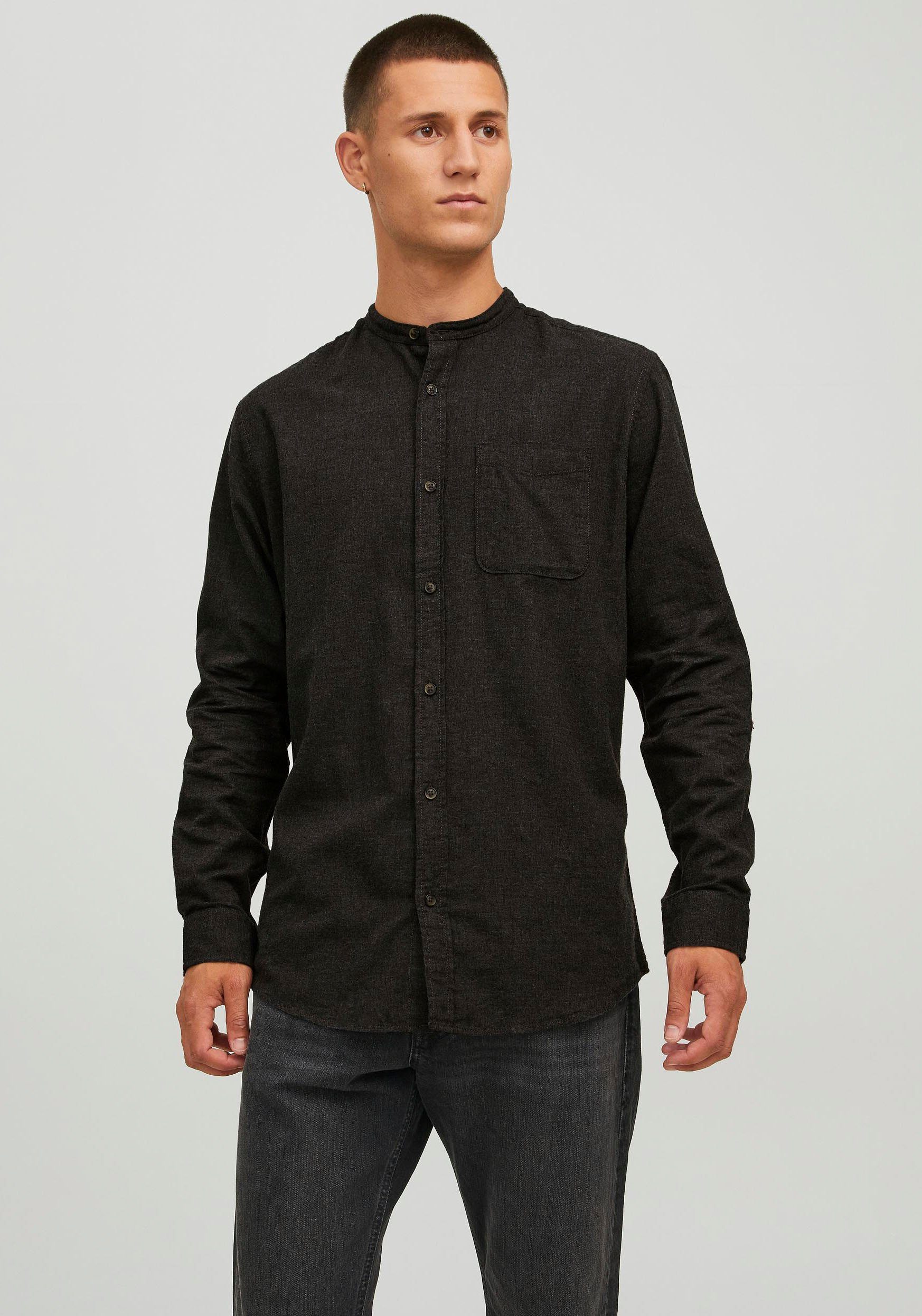 Jack & Jones BAND SHIRT Langarmhemd dunkelgrau MELANGE