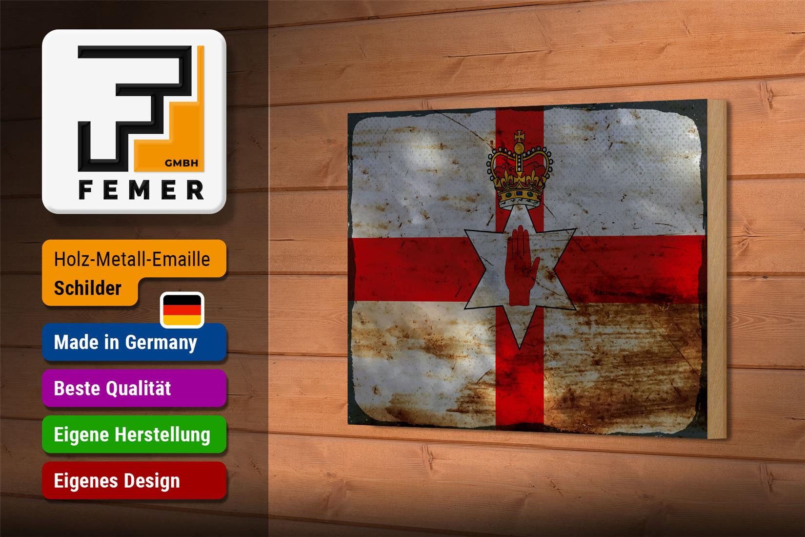 Femer GmbH Holzbild Flagge Nordirland 18x12 cm Flag Rost, Flaggen (1 St), Glatte Holzfaserplatte (MDF), vorn beschichtet