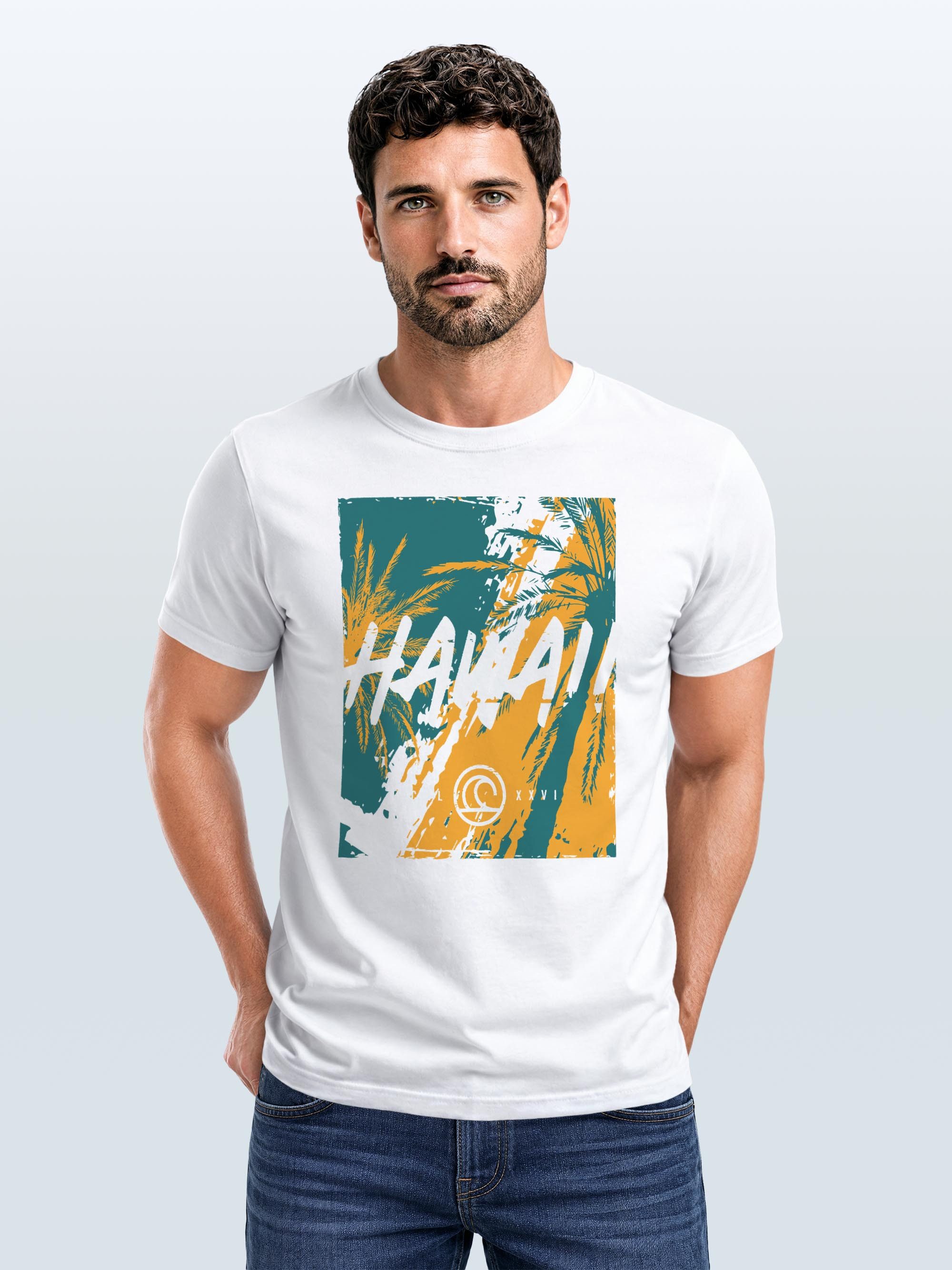 Neverless Print-Shirt Herren T-Shirt Hawaii Surfing Palmen Aufdruck Sommer Print Fashion mit Print
