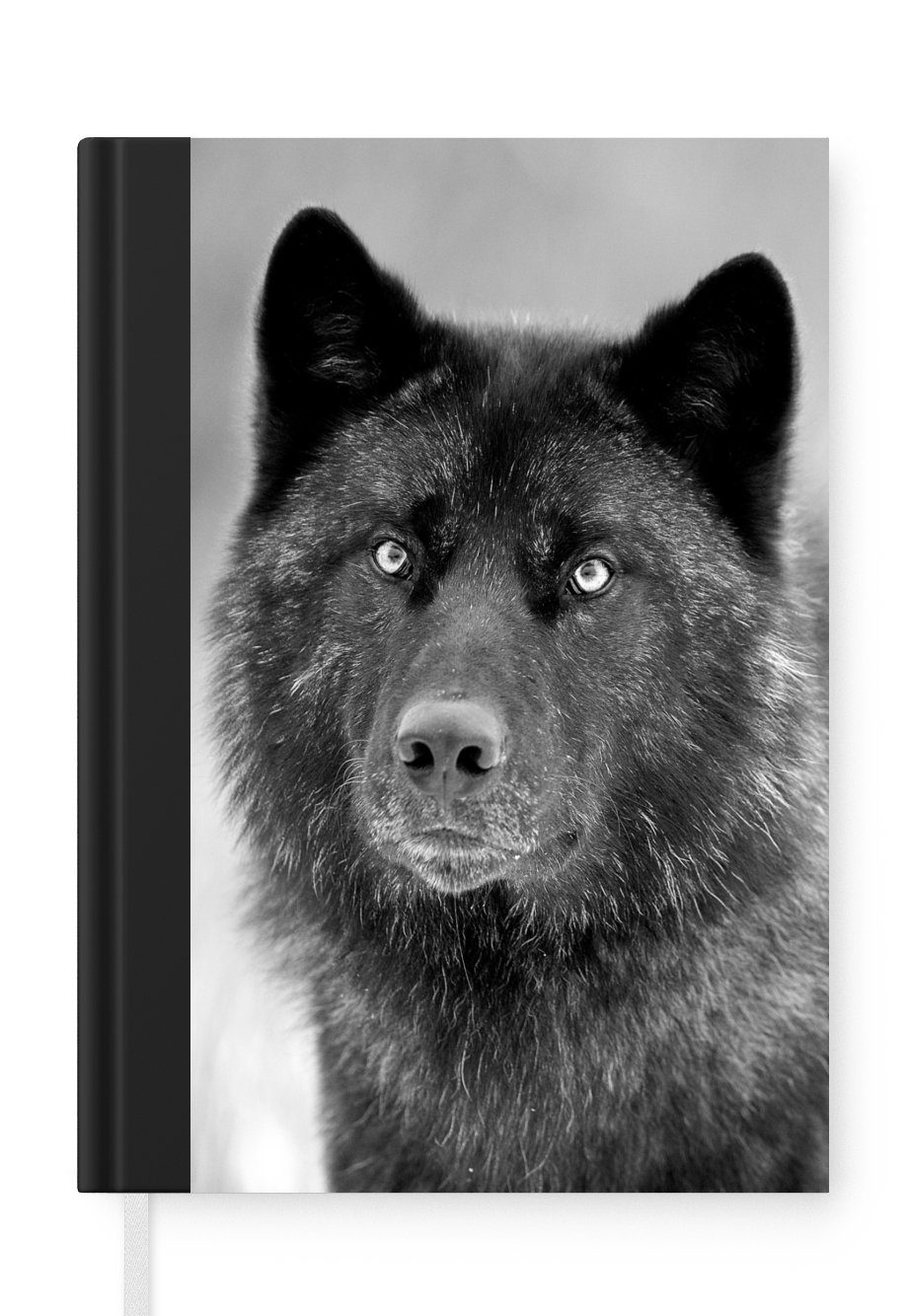 MuchoWow Notizbuch Wolf - A5, Journal, 98 - Nahaufnahme Seiten, Tagebuch, Weiß, Merkzettel, Notizheft, Haushaltsbuch Schwarz 