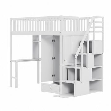 REDOM Kinderbett mit großem Kleiderschrank Regal und Tisch (Stauraum Treppe Mehrzweckbetteinheit Holzbettgestell 90 x 200), ohne Matratze