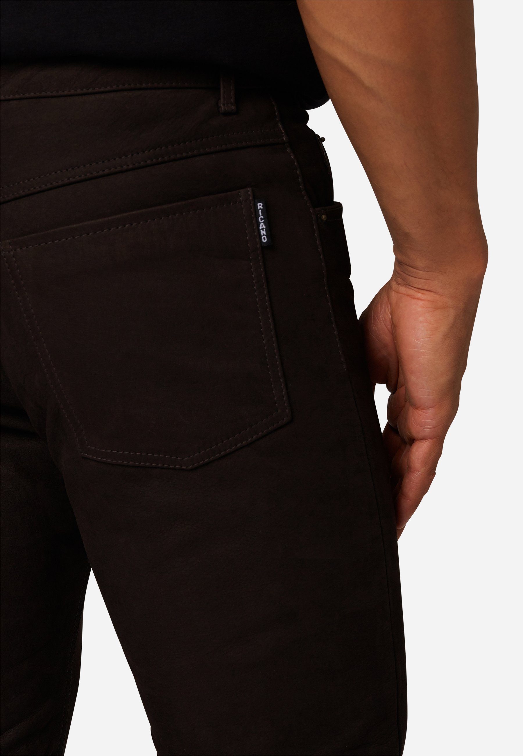 RICANO Hochwertiges Braun RT-101 Lederhose Büffel-Nubuk Leder Lederjeans - 5-Pocket-Stil ;