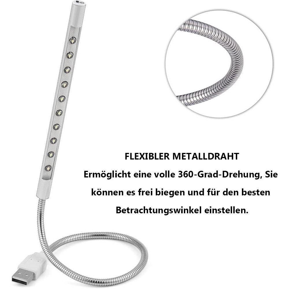 LED GelldG Leselampe Leselampen LED Stick USB LED Silber Lampe Flexibler USB