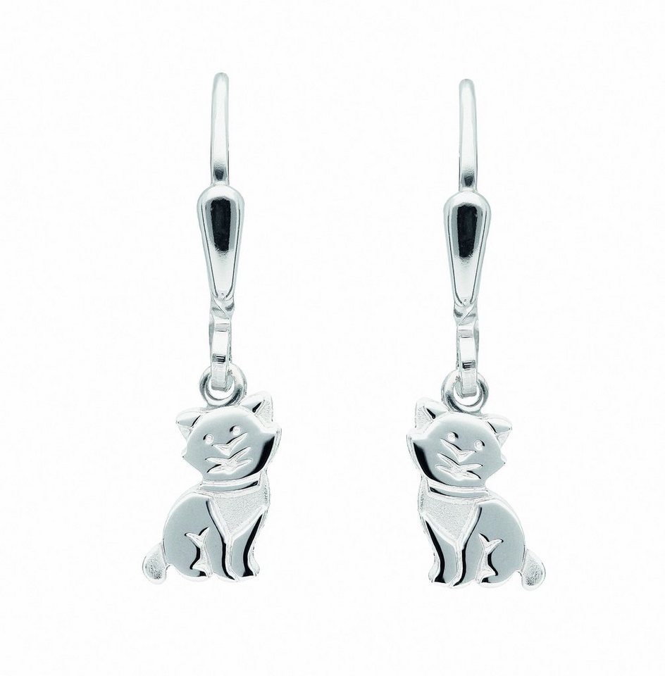 Adelia´s Paar Ohrhänger Damen Silberschmuck 1 Paar 925 Silber Ohrringe /  Ohrhänger Katze, 925 Sterling Silber Silberschmuck für Damen