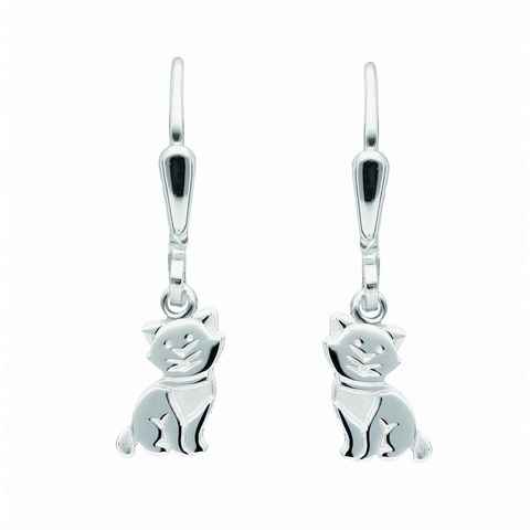 Adelia´s Paar Ohrhänger Damen Silberschmuck 1 Paar 925 Silber Ohrringe / Ohrhänger Katze, 925 Sterling Silber Silberschmuck für Damen
