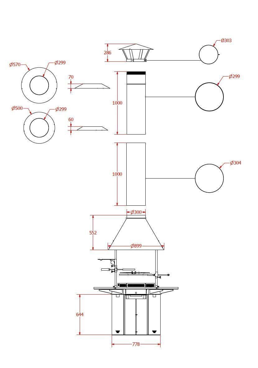 JVmoebel Grillkamin Grill mit umlaufendem Tisch Grillkota Zuberhör Schornstein 2 Roste, 1x Grillkamin, Made in Europa