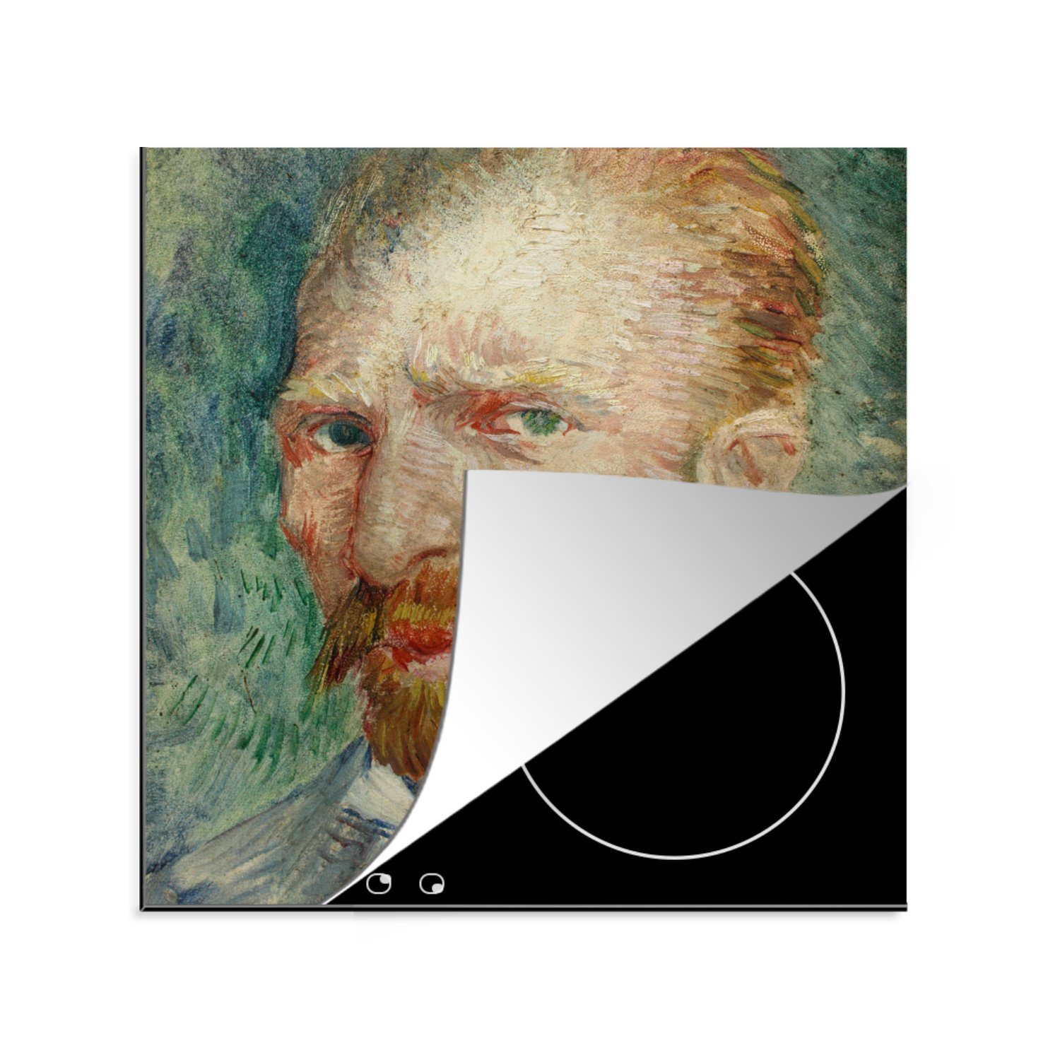 MuchoWow Herdblende-/Abdeckplatte Selbstporträt - Vincent van Gogh, Vinyl, (1 tlg), 78x78 cm, Ceranfeldabdeckung, Arbeitsplatte für küche
