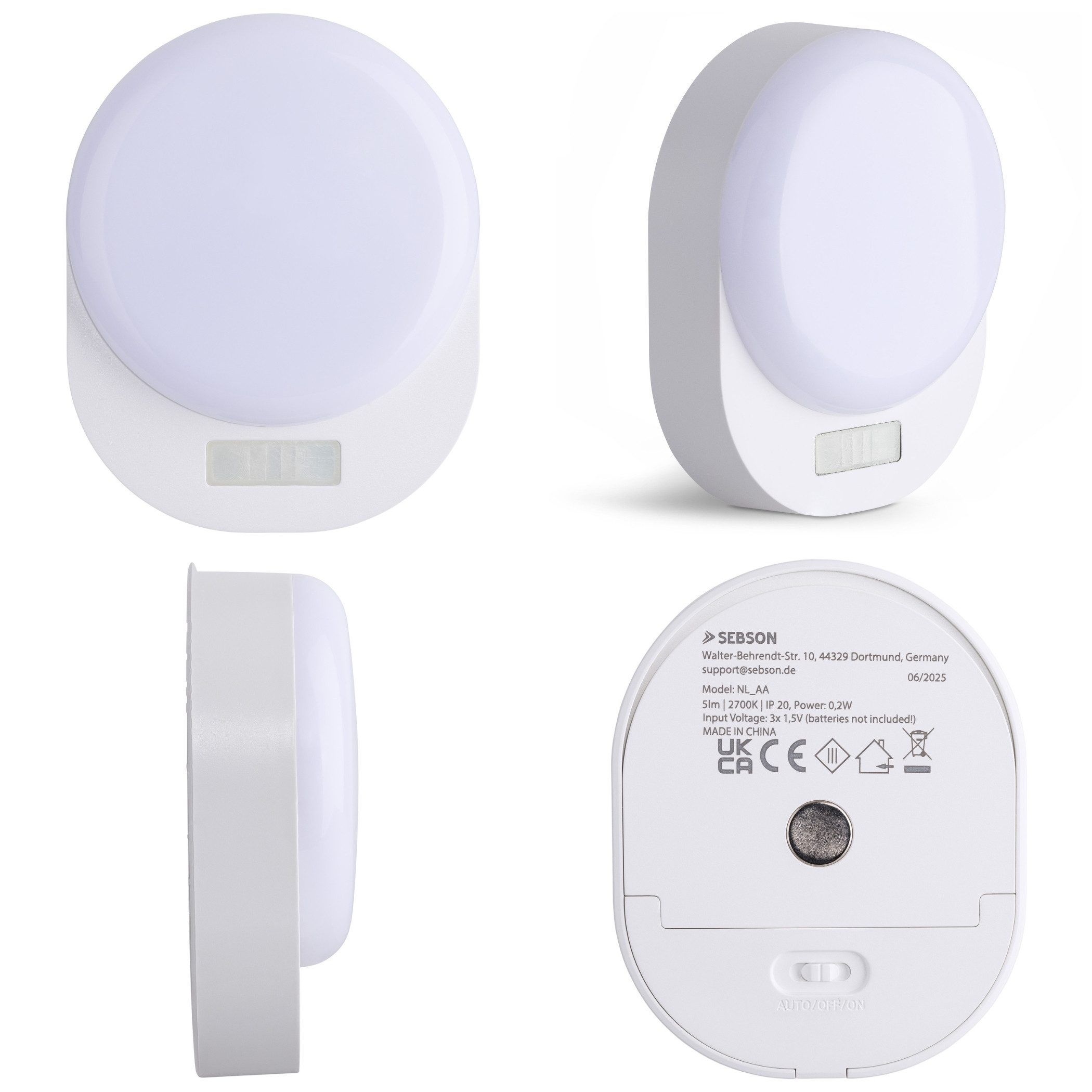 SEBSON LED Nachtlicht Orientierungslicht mit Bewegungsmelder Lichtsensor - Batteriebetrieb, LED integriert, warmweiß, Dämmerungssensor, Magnetpad (ohne Bohren), – Bild 4 von 5