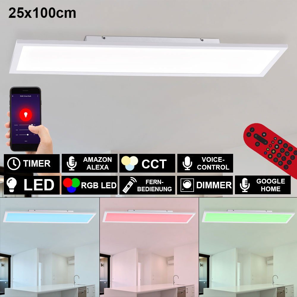 etc-shop LED Panel, LED-Leuchtmittel fest verbaut, Kaltweiß, Warmweiß, Neutralweiß, Tageslichtweiß, Farbwechsel, Smart Home RGB LED Aufbau Panel Decken Leuchte App Flur FERNBEDIENUNG