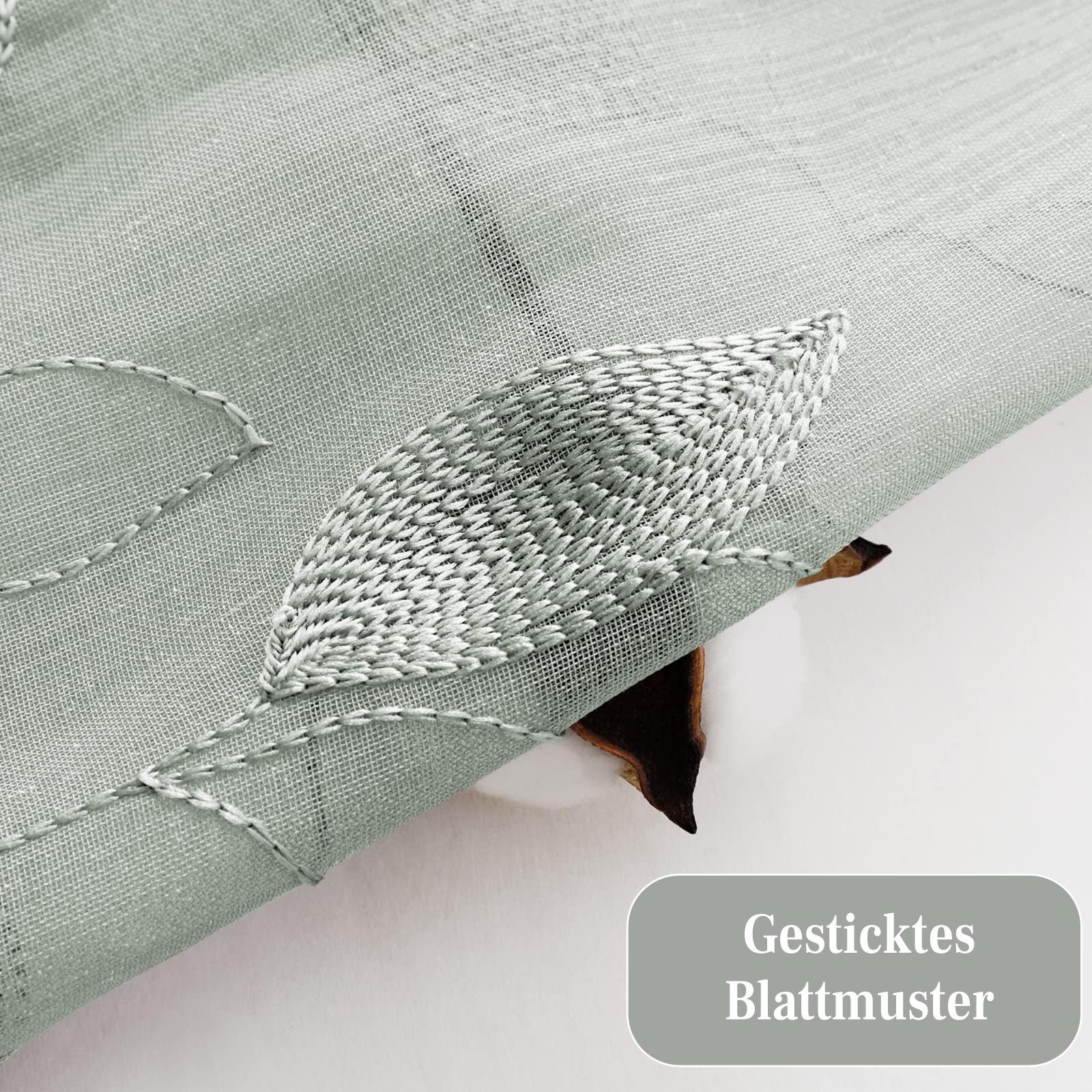 Kaket Vorhang Leinen Voile Vorhänge, halbtransparente Blumenvorhänge, 1 Stück, Blätter-Stickerei Vorhänge, geeignet für Schlafzimmer und Wohnzimmer