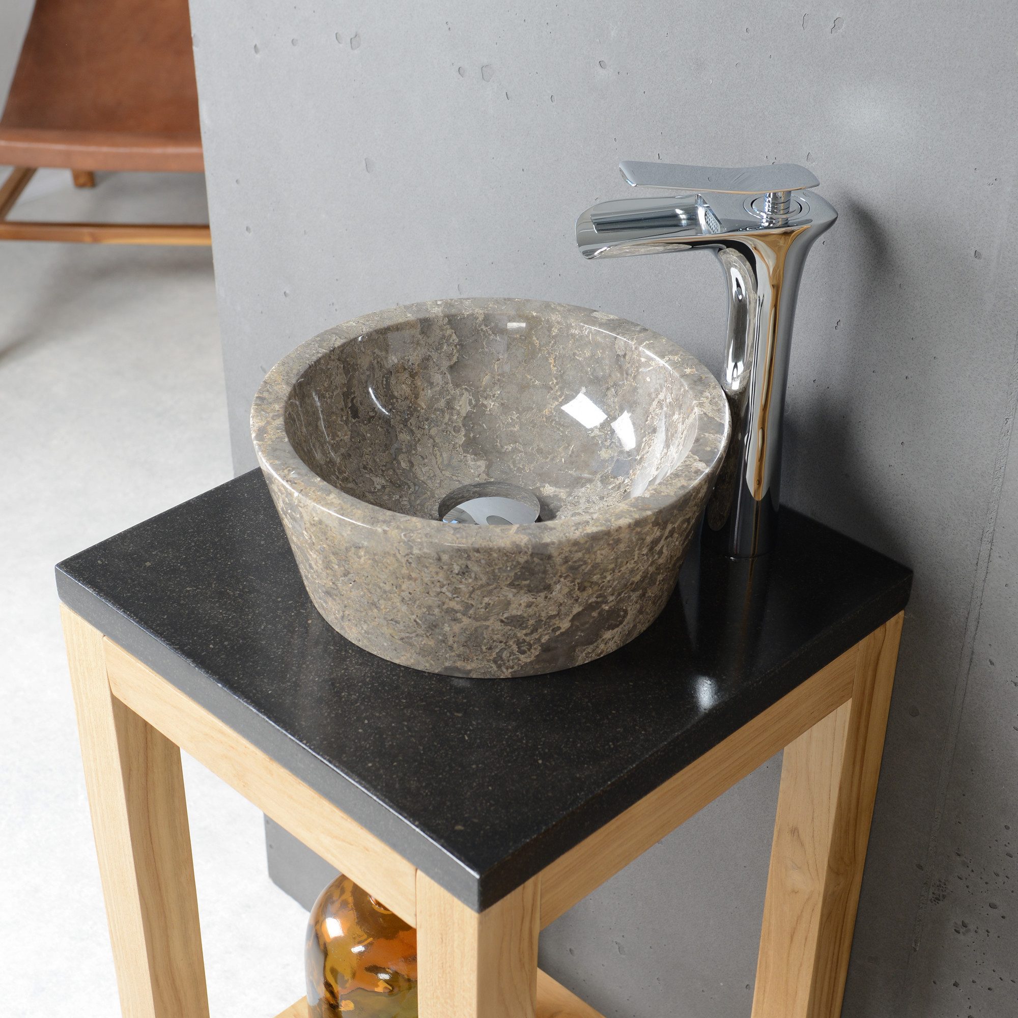 wohnfreuden Aufsatzwaschbecken Marmor - Waschbecken MINIJAYA 30 cm grau (Kein Set), 50_585