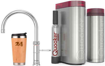 QUOOKER Küchenarmatur QUOOKER CLASSIC FUSION ROUND Chrom VAQ PRO3 mit CUBE 2 (3CFRCHRCUBE) (2-St) 100°C Kochendwasserhahn mit Trinkwassersystem