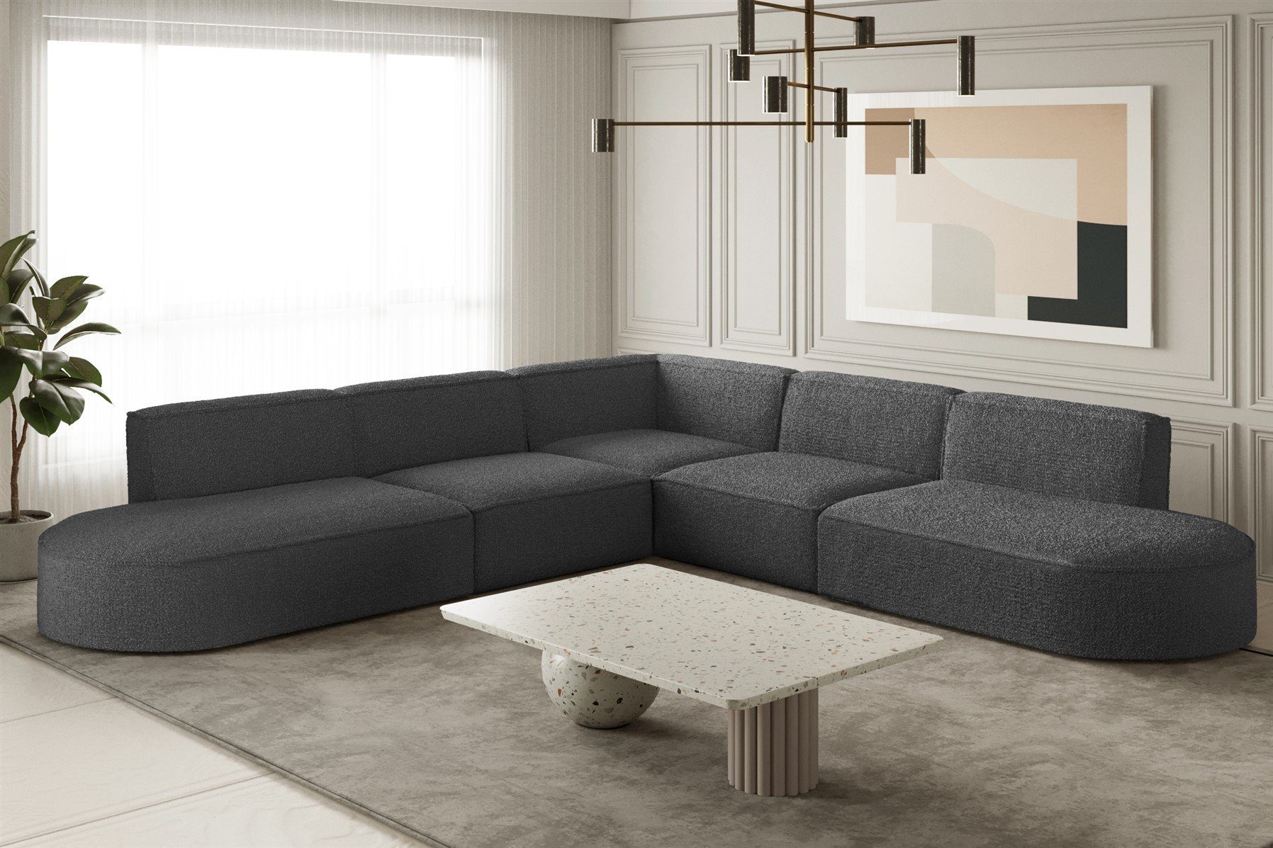 Fun Möbel Ecksofa Ecksofa Designersofa PALMA – Universal in Stoff Ascot und Opera Velvet, Seite ist universal: kann links oder rechts in Raum platziert werden, Rundumbezug