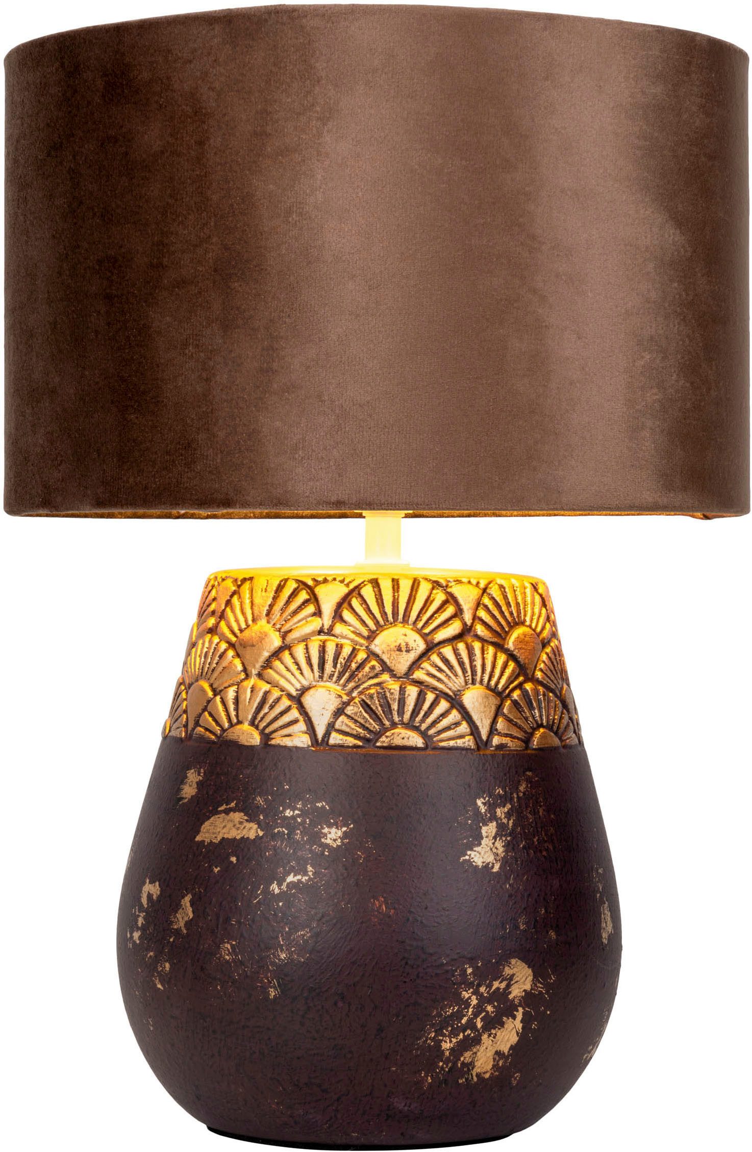 näve Tischleuchte Bronco, ohne Leuchtmittel, Keramikfuß mit goldenem Prägem günstig online kaufen