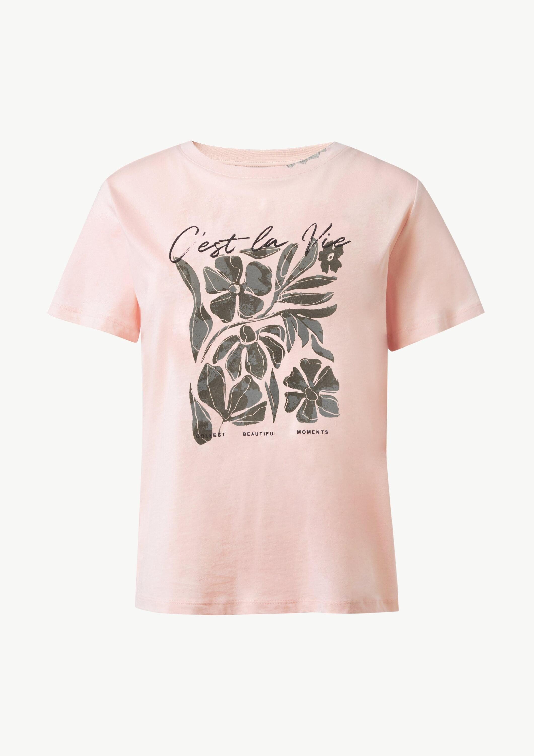 comma Kurzarmshirt T-Shirt T-Shirt mit Artwork und Stickerei am Ausschnitt