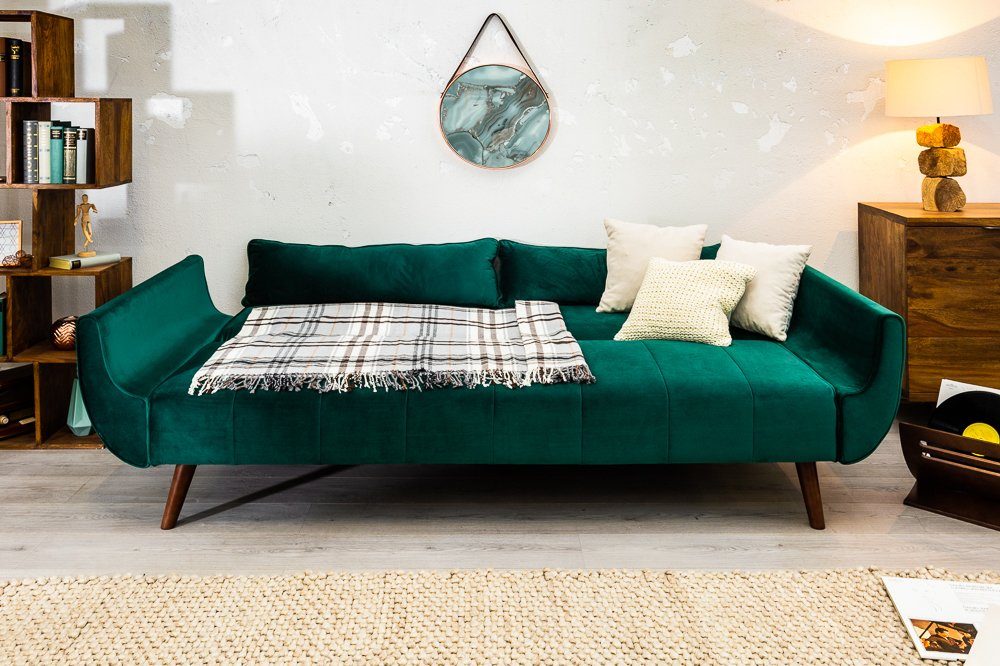 riess-ambiente Schlafsofa DIVANI 220cm smaragdgrün/braun - Samt, Gummibaum, inkl. Kissen, Retro, Einzelartikel 1 Teile, 3-Sitzer mit Bettfunktion - ideal für Wo – Bild 3 von 5