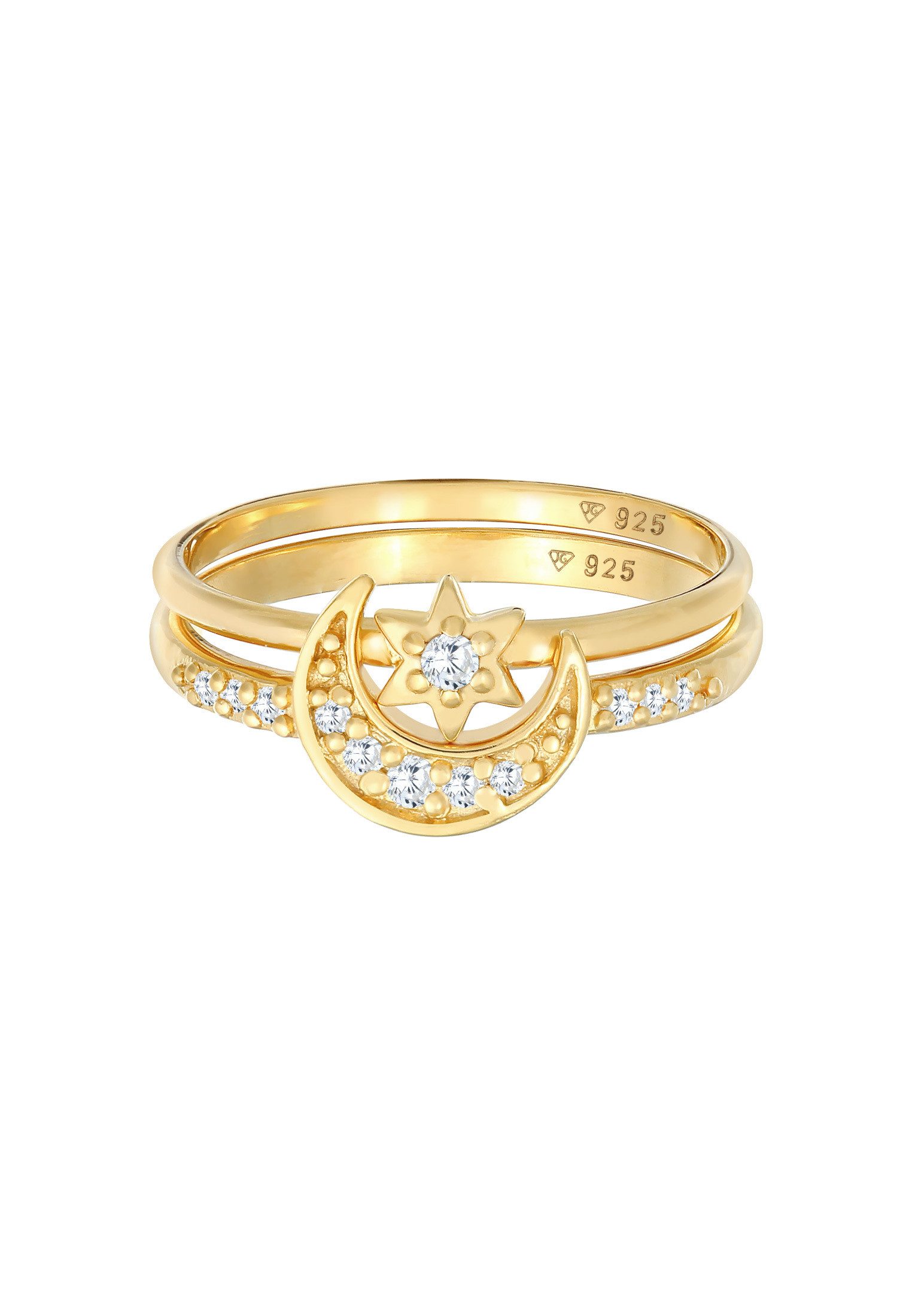 Elli Ring-Set Stern Mond Zirkonia Stapelring 2er Set 925 Silber, Astro günstig online kaufen